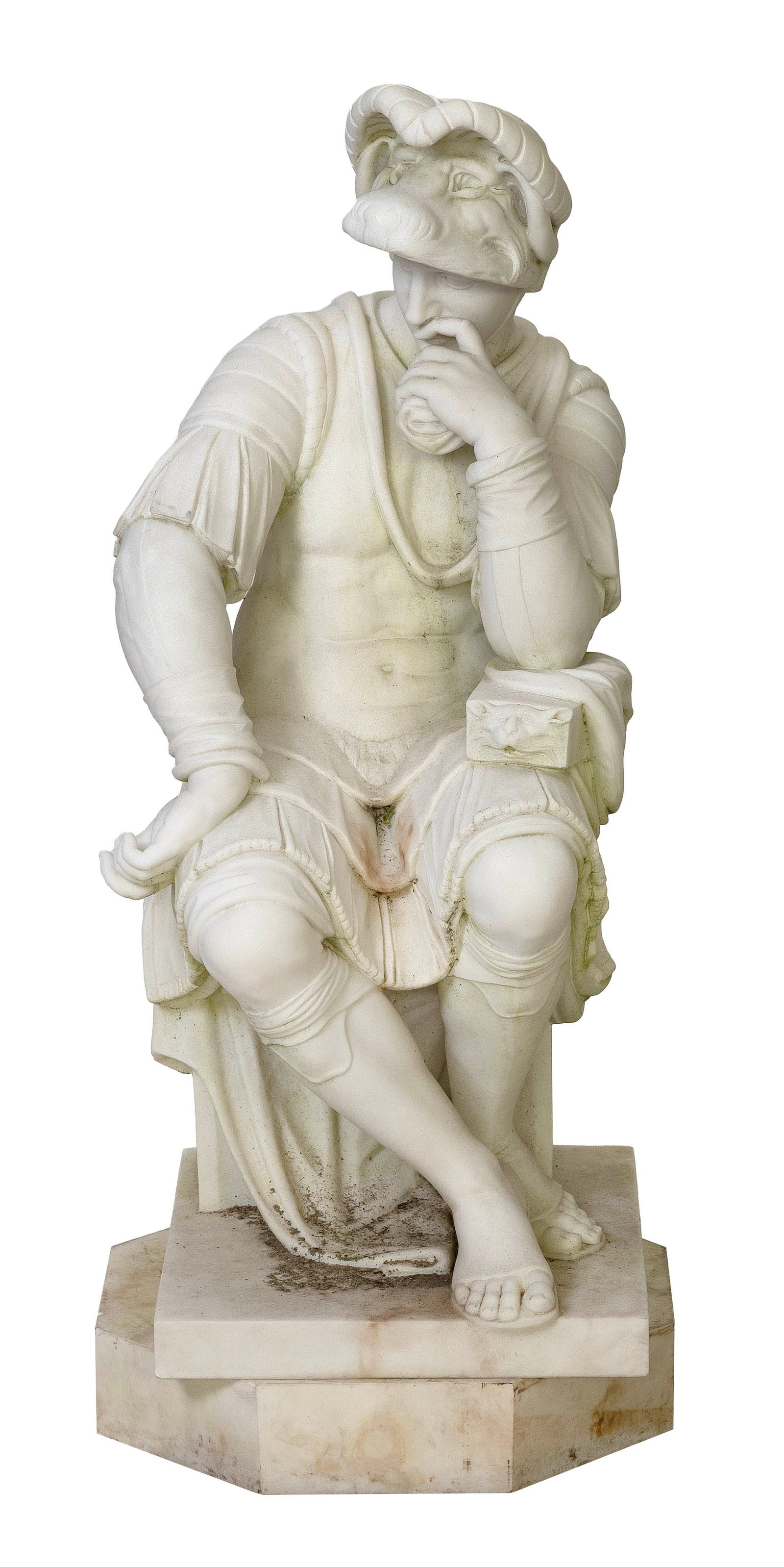 PIETER BARRANTI (Italy, 19th/20th Century), A male figure in a contemplative pose., Marble, height: PIETER BARRANTI Italy, 19th/20th Century A male figure in a contemplative pose. Signed verso "Pieter Barranti Firenze". Marble, height approx. 34".