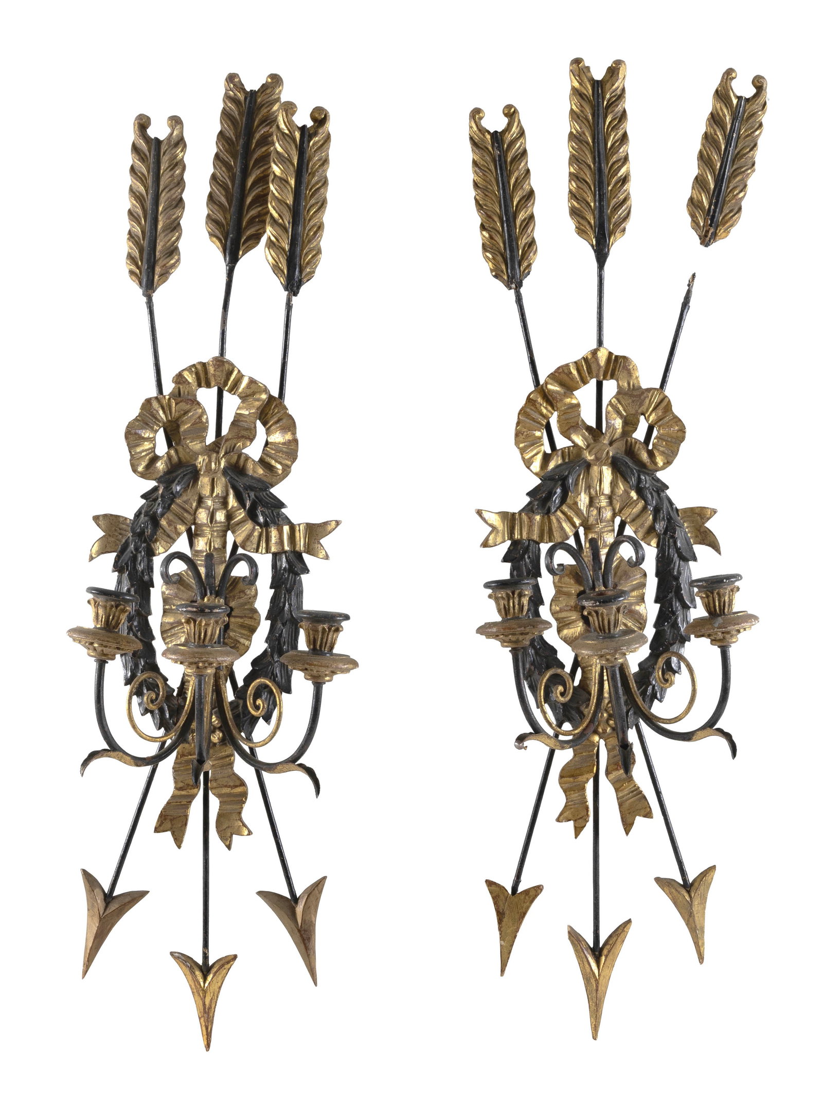 PAIR OF CARVED AND GILT WALL SCONCES 20th Century Heights 36". (1 of 1)