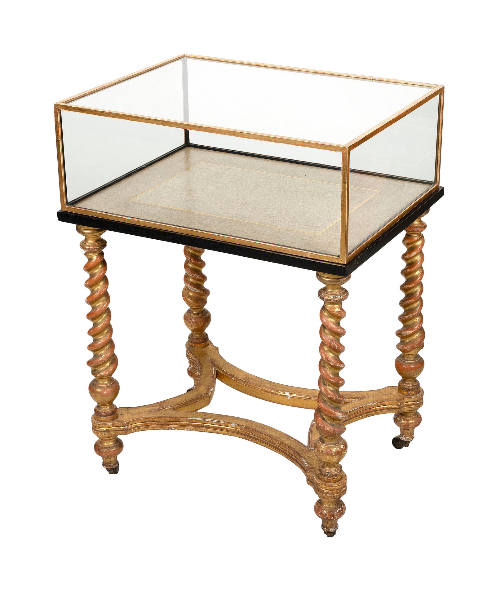 GLASS VITRINE ON STAND Early 20th Century Height 34". Top 24.5" x 19". (1 of 2)