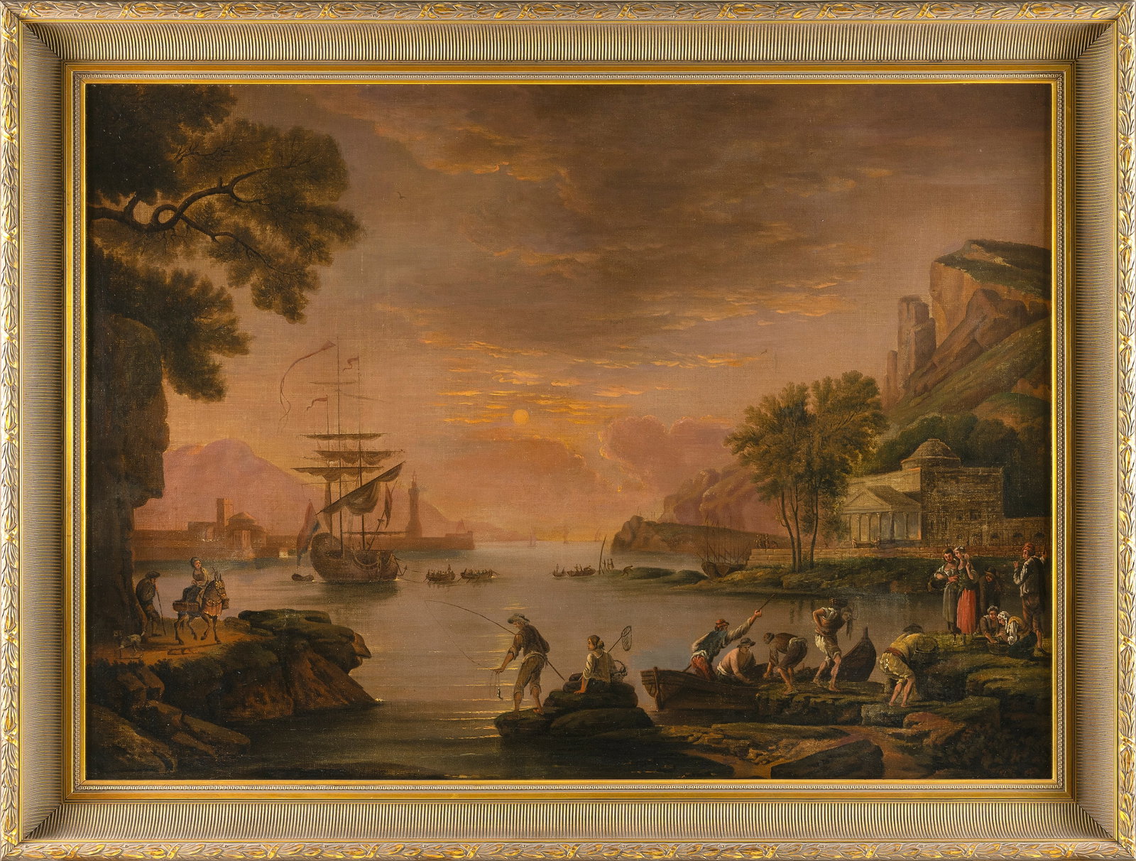 MANNER OF JEAN-HENRY D'ARLES (Continental, 19th Century), Sunset in a Mediterranean port., Oil on (1 of 2)