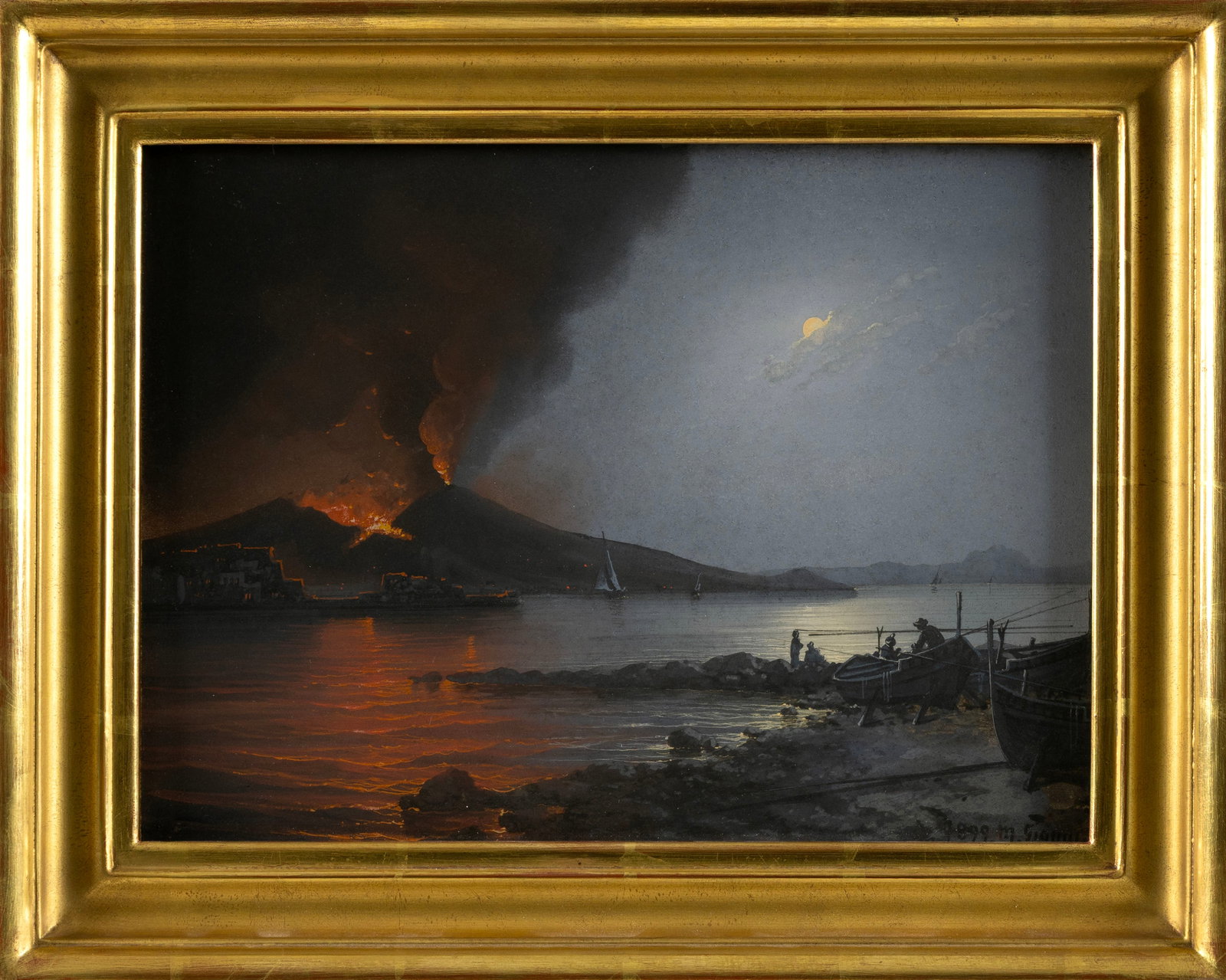 MARIA ADA GIANNI (Italy, 1873-1956), Eruption at Mount Vesuvius., Gouache on paper, 9.5" x 13.5".: MARIA ADA GIANNI Italy, 1873-1956 Eruption at Mount Vesuvius. Signed "M. Gianni" and dated 1899 in lower right. Gouache on paper, 9.5" x 13.5". Framed 13.5" x 17".
