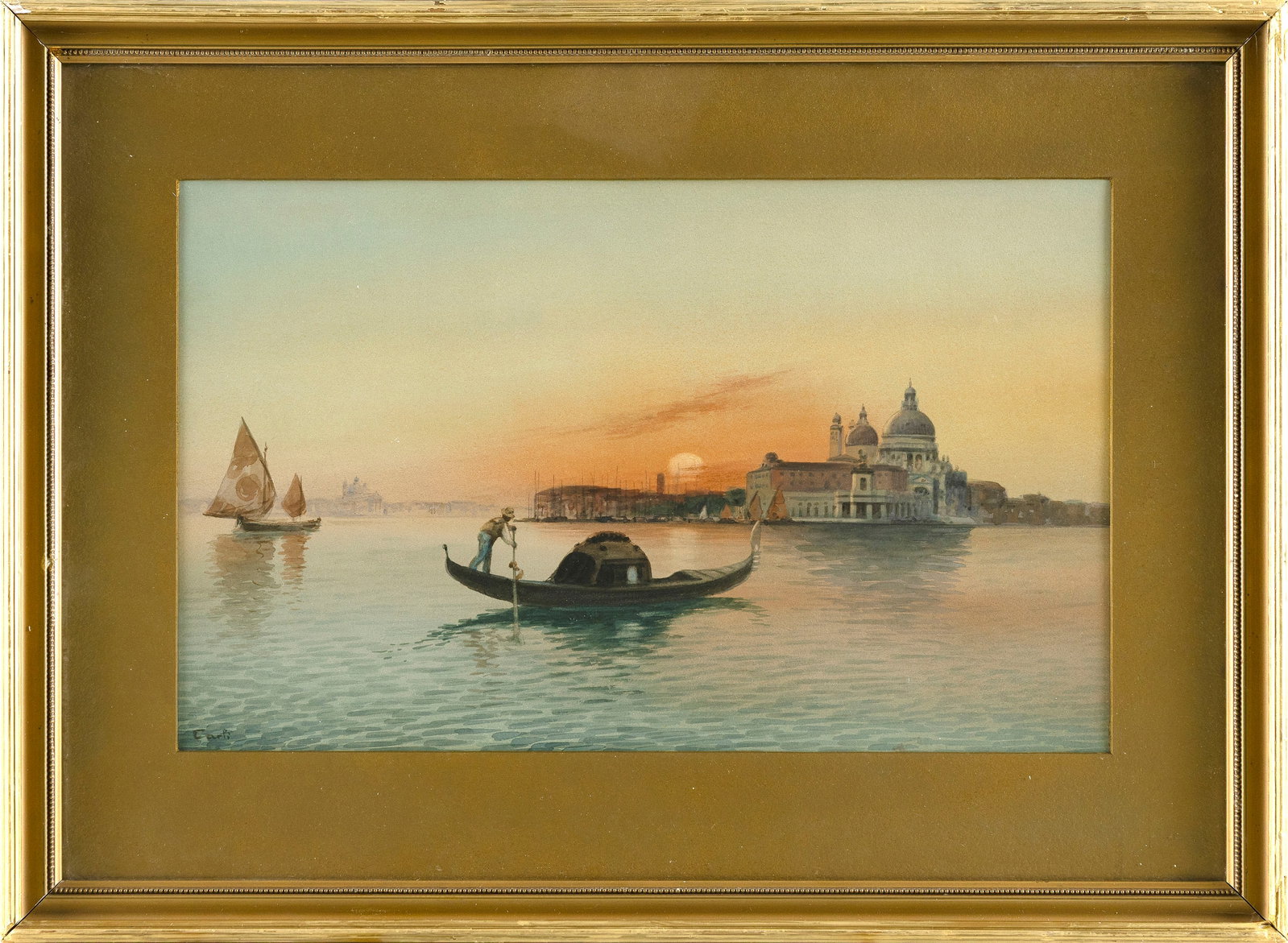 ITALIAN SCHOOL (Early 20th Century,), Venetian scene with gondola passing Baldassare Longhena's (1 of 2)