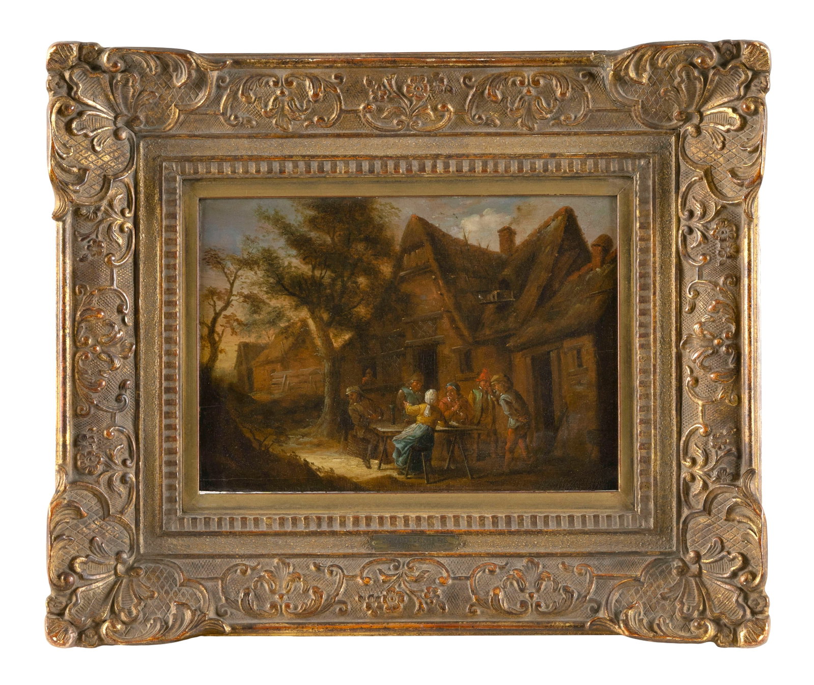 ATTRIBUTED TO DAVID TENIERS II (Belgium/The Netherlands, 1610-1690), Figures seated outside a (1 of 2)