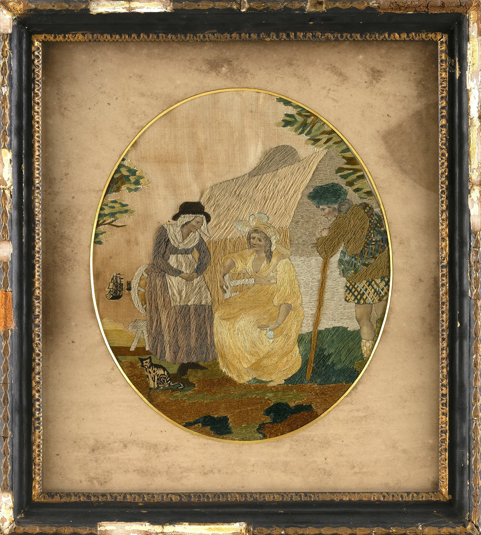 PICTORIAL NEEDLEWORK, LIKELY SCOTTISH 19th Century 11.5" x 10" sight. Framed 18" x 16". (1 of 2)