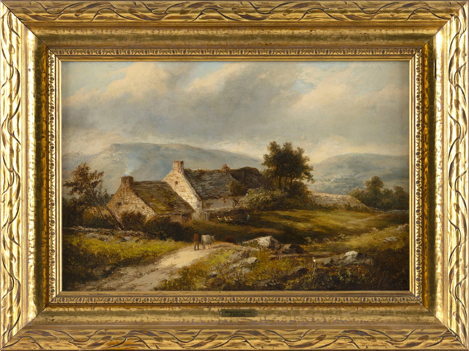 JOSEPH THORS (The Netherlands/United Kingdom, circa 1835-1900), Hemerdon, Devon., Oil on canvas, 12": JOSEPH THORS The Netherlands/United Kingdom, circa 1835-1900 Hemerdon, Devon. Signed lower left "J. Thors". Oil on canvas, 12" x 18". Framed 18" x 24".