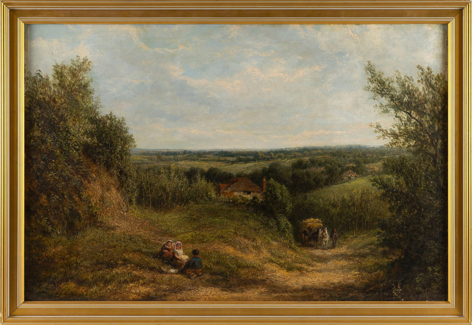JAMES E. MEADOWS (England, 1828-1888), Panoramic landscape with hay wagon and children., Oil on (1 of 2)
