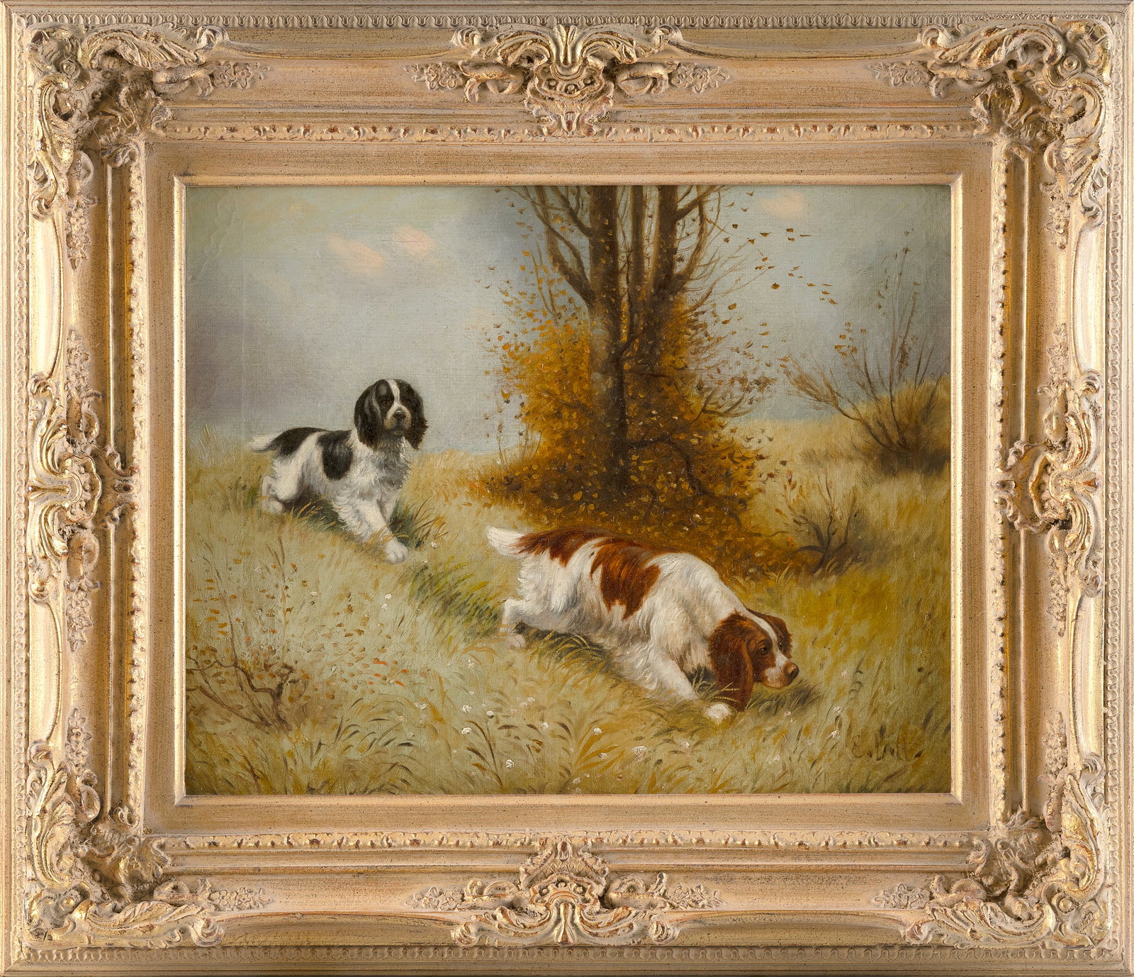 EUGENE PETIT (France, 1839-1886), Two dogs., Oil on canvas, 16" x 20". Framed 24" x 29". (1 of 2)
