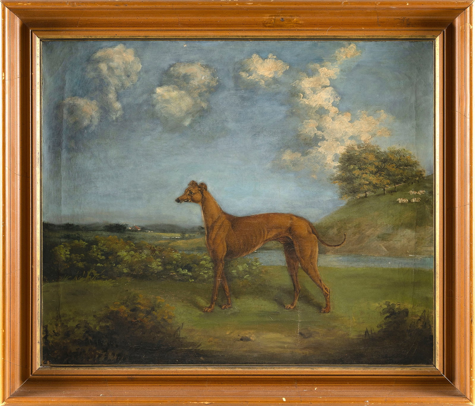 ENGLISH SCHOOL (19th Century,), Portrait of a whippet., Oil on canvas, 20" x 24". Framed 24" x 28". (1 of 2)