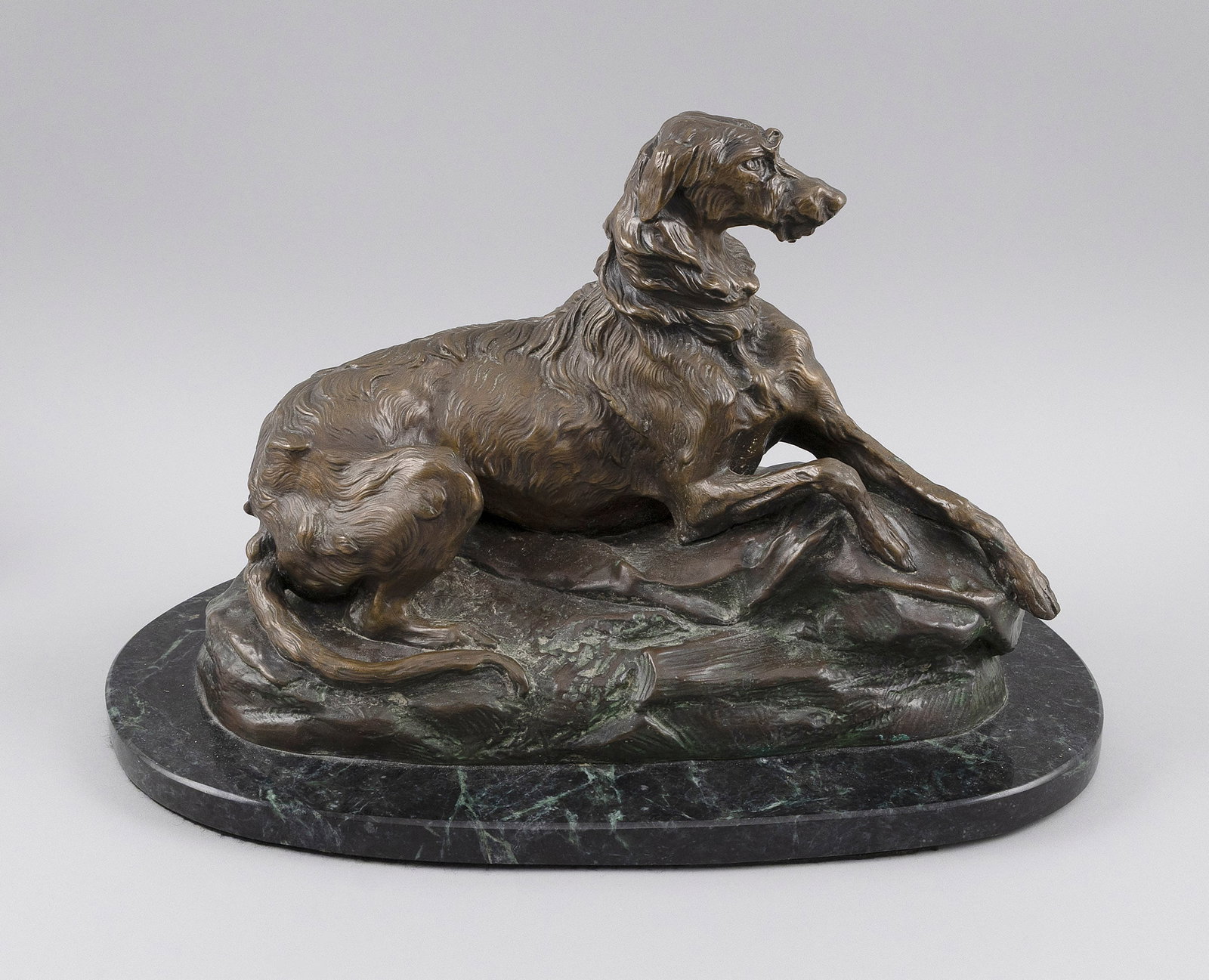 BRONZE OF AN IRISH WOLFHOUND Height 10". Length 13". Base length 16". (1 of 5)