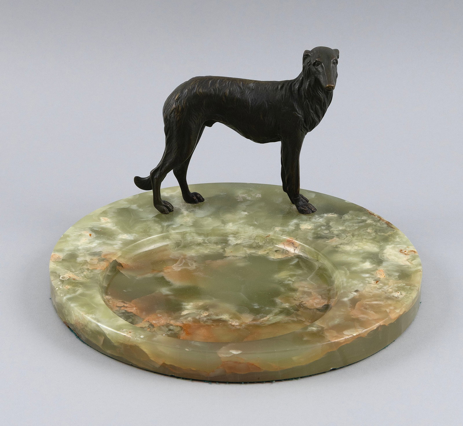 ART DECO BRONZE AND GREEN ONYX VANITY DISH Early 20th Century Height 6". Diameter 10". (1 of 5)