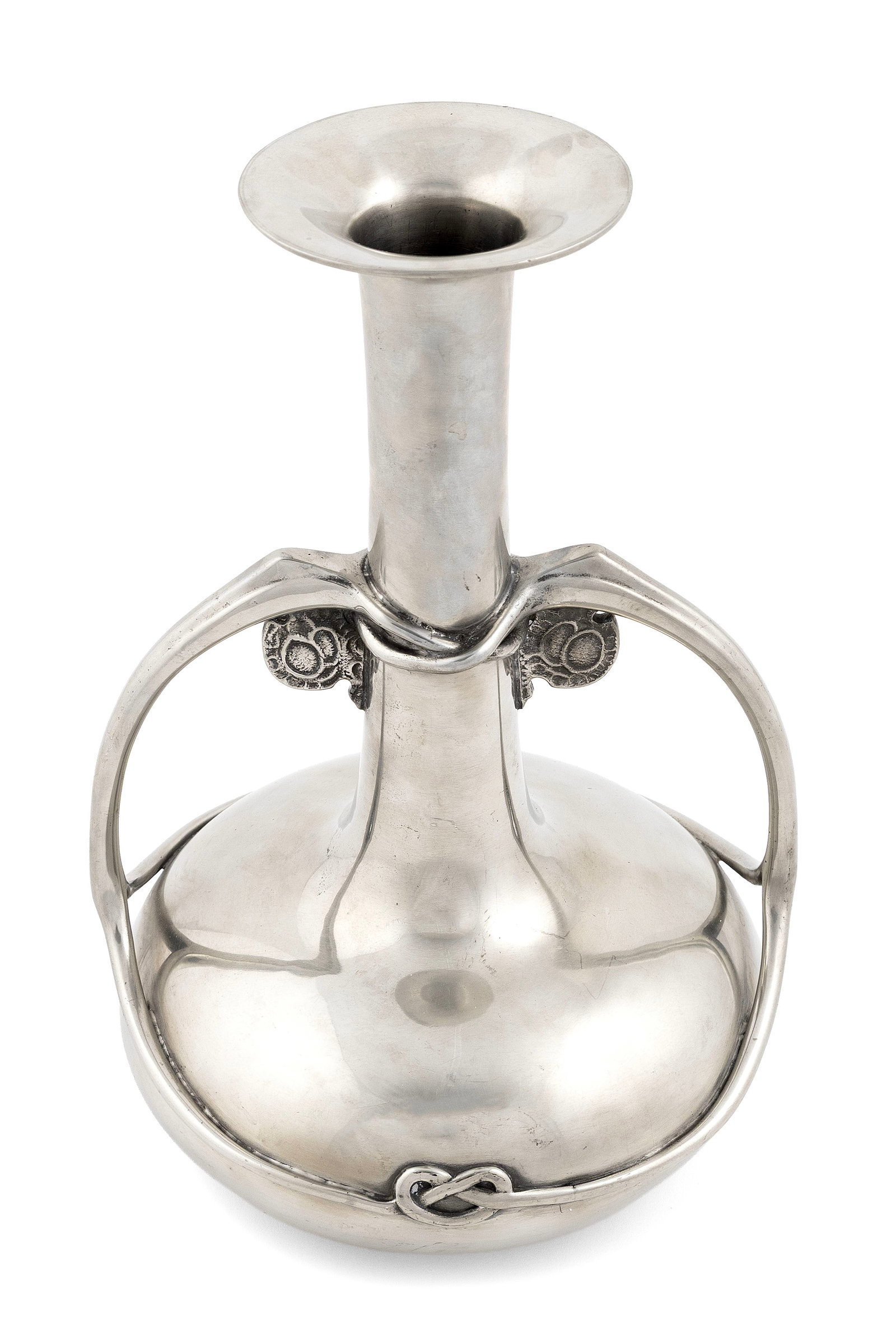 ARCHIBALD KNOX FOR LIBERTY & CO. LTD. TUDRIC PEWTER VASE London, Late 19th/Early 20th Century Height: ARCHIBALD KNOX FOR LIBERTY & CO. LTD. TUDRIC PEWTER VASE London, Late 19th/Early 20th Century With bulbous base and two delicate applied arms. Marked on base "Tudric" and with model number 0214. Heigh