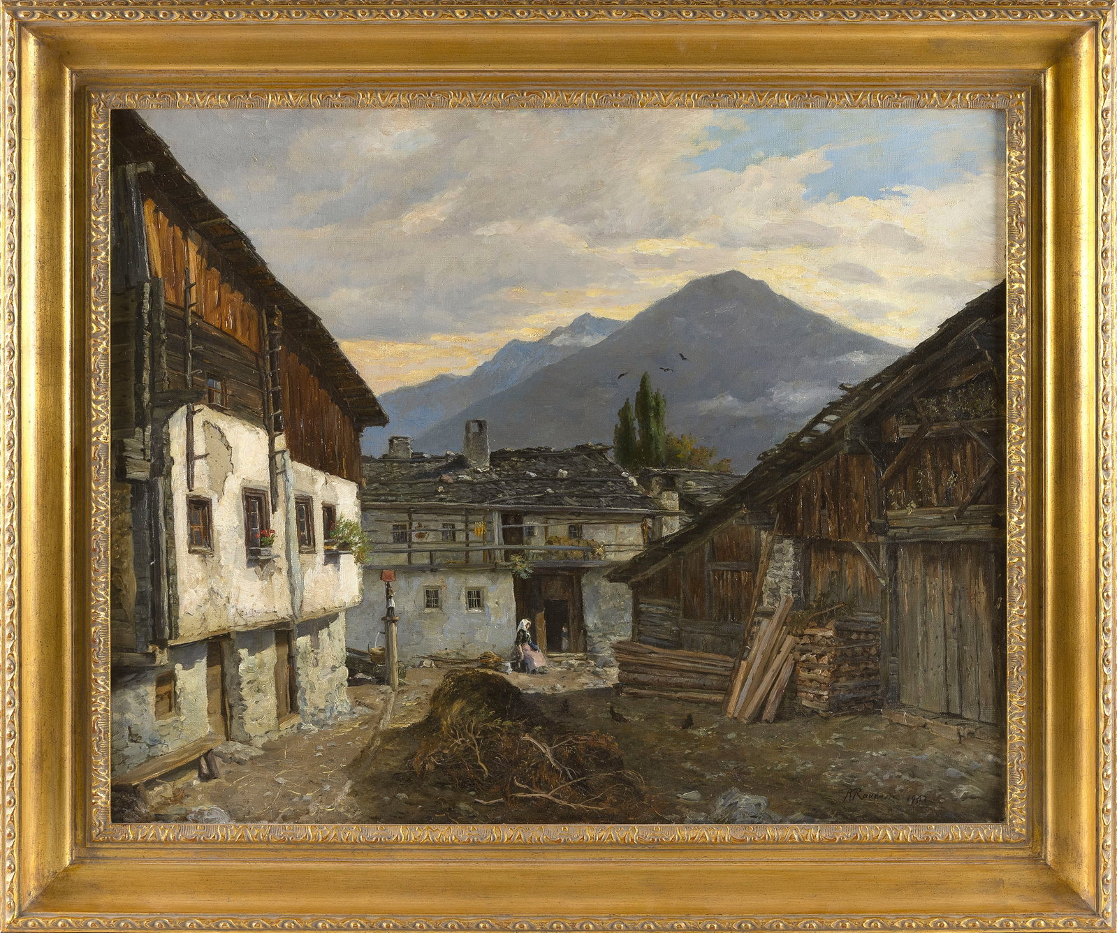 ROBERT HERMANN RAUDNER (Germany, 1854-1915), European street scene overlooking mountains., Oil on (1 of 2)