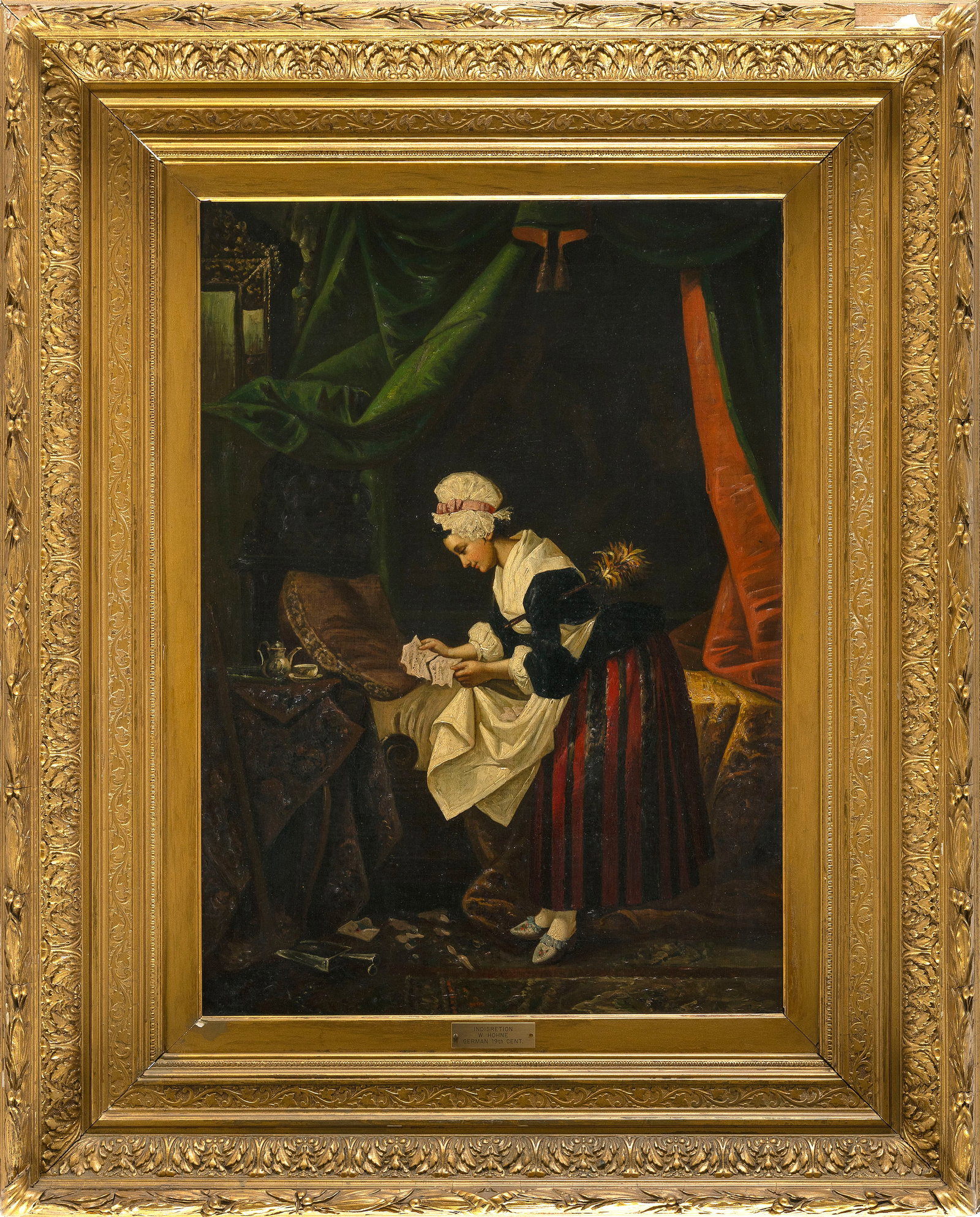 GERMAN SCHOOL (19th Century,), Interior scene with a young lady reading a letter., Oil on canvas, (1 of 2)