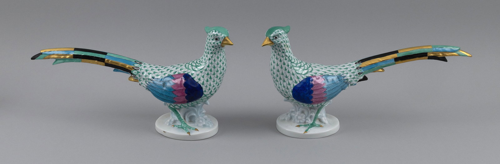 PAIR OF HEREND PORCELAIN PHEASANTS 20th Century Lengths 12". (1 of 6)