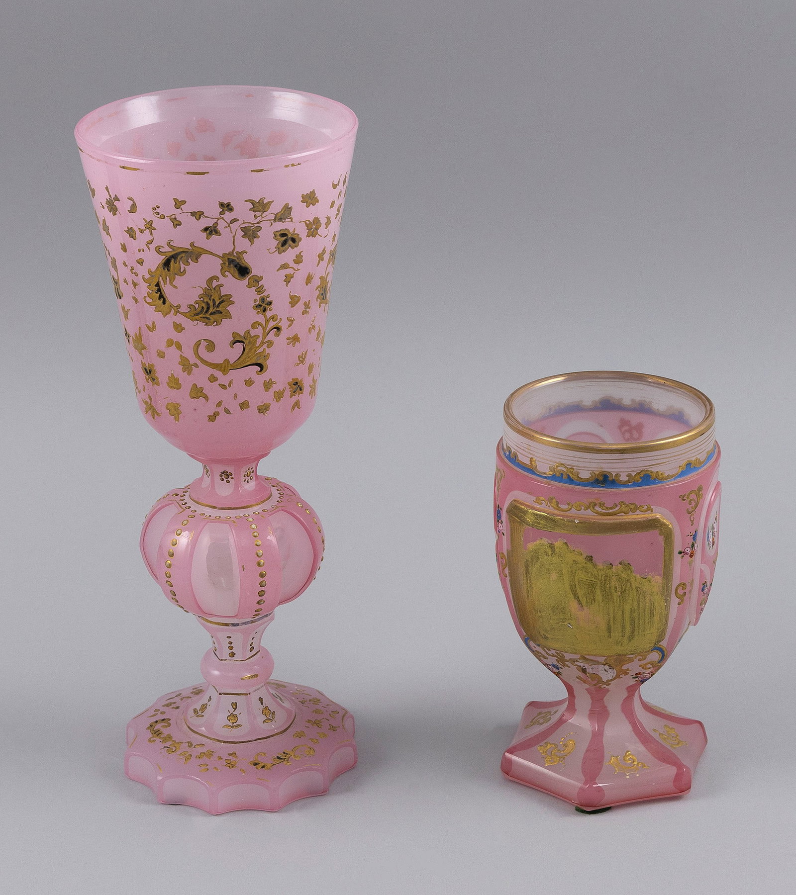 TWO PIECES OF BIEDERMEIER BOHEMIAN OVERLAY GLASS Mid-19th Century (1 of 6)