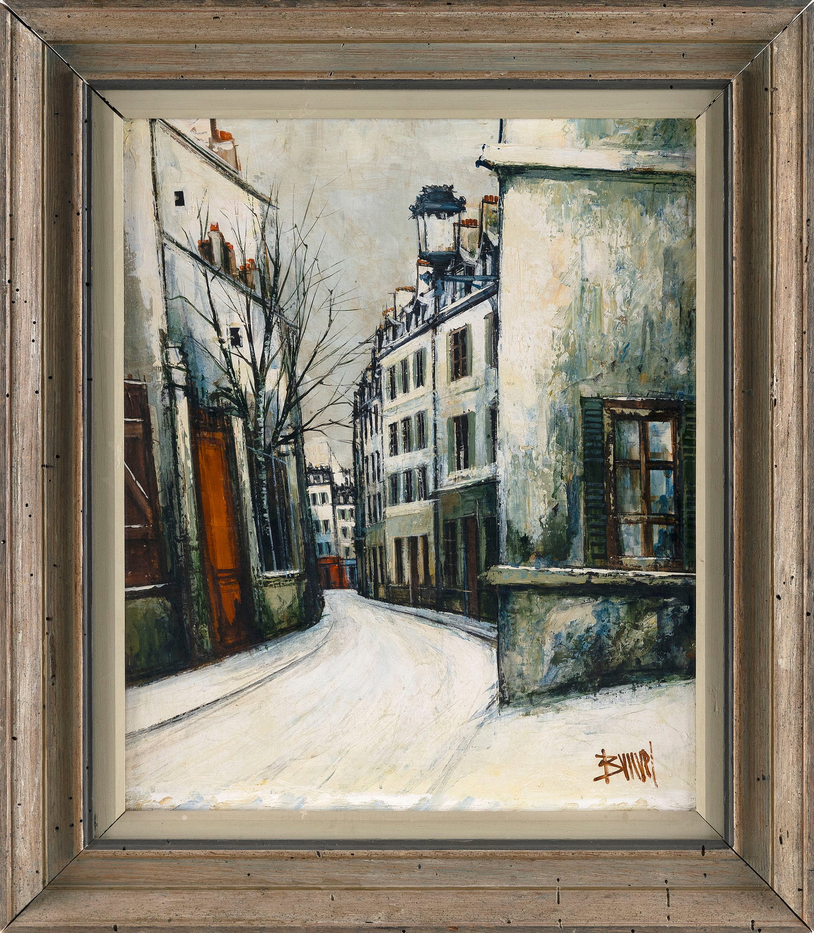 CONTINENTAL SCHOOL (20th Century,), Snow-covered street., Oil on canvas, 22" x 18". Framed 28" x (1 of 2)