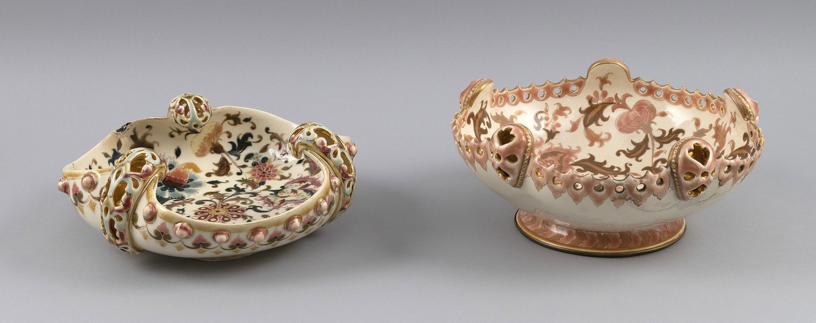 TWO ZSOLNAY PORCELAIN DISHES Late 19th Century Diameters 9". (1 of 5)