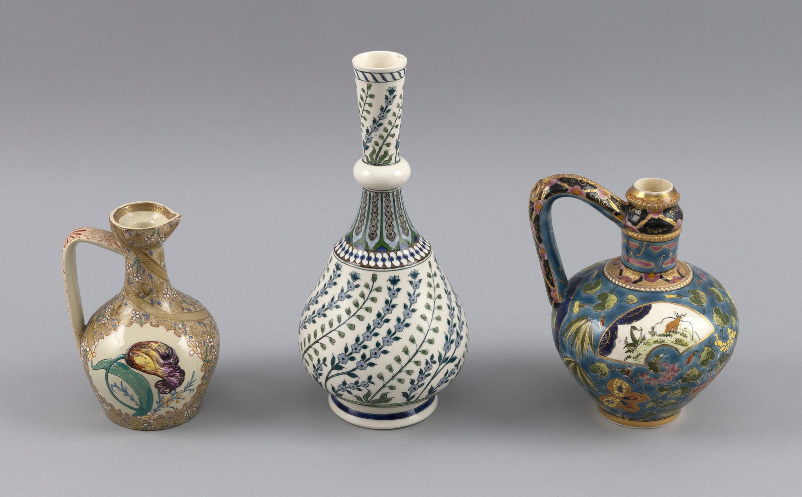 THREE PIECES OF HUNGARIAN PORCELAIN Late 19th Century Heights 5.5", 6.5" and 9". (1 of 9)