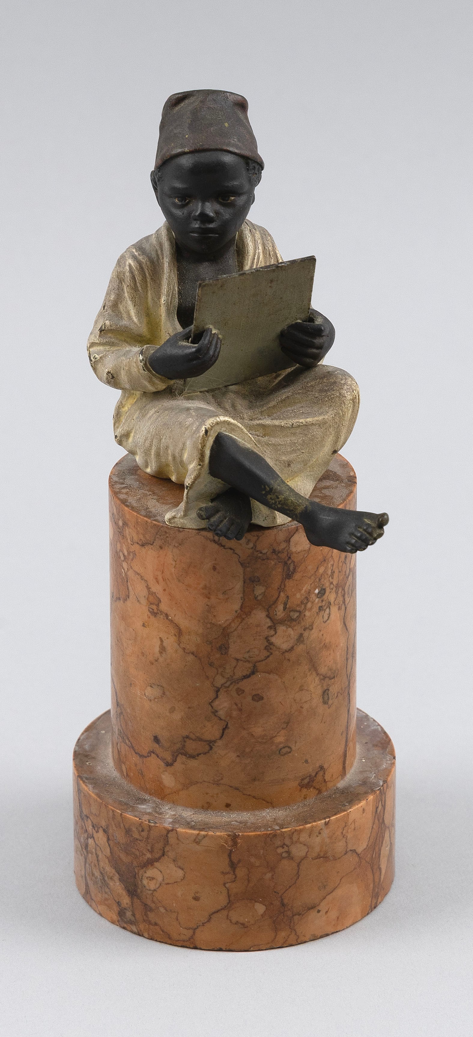 FRANZ XAVER BERGMAN (Austria, 1861-1936), Reading Moor, or Seated Boy Writing., Cold-painted bronze, (1 of 6)
