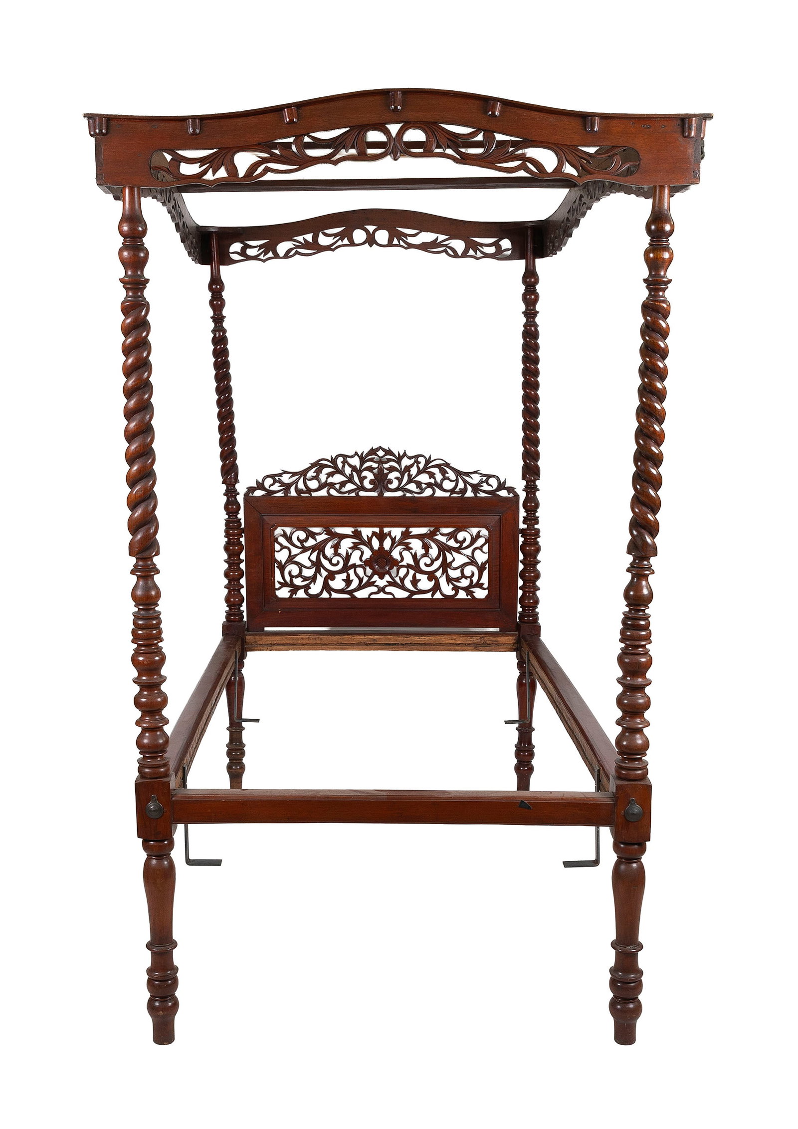 ORNATE CONTINENTAL-STYLE CARVED WALNUT CANOPY BED Early 20th Century (1 of 2)