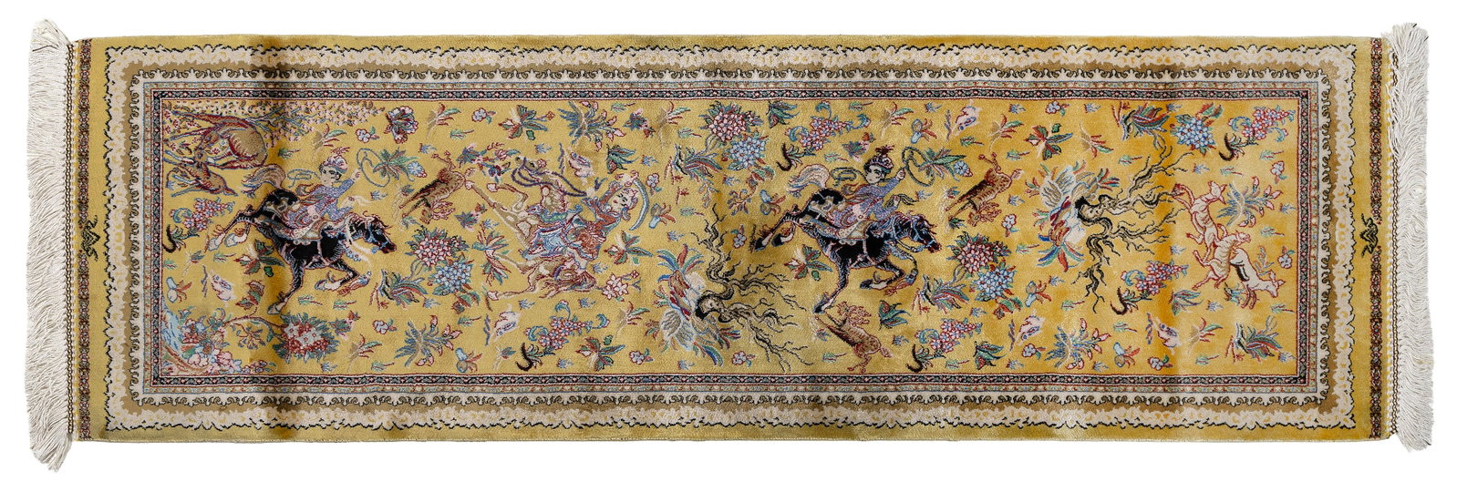 HUNTING DESIGN RUG: 1'3" X 4'1" 21st Century (1 of 1)