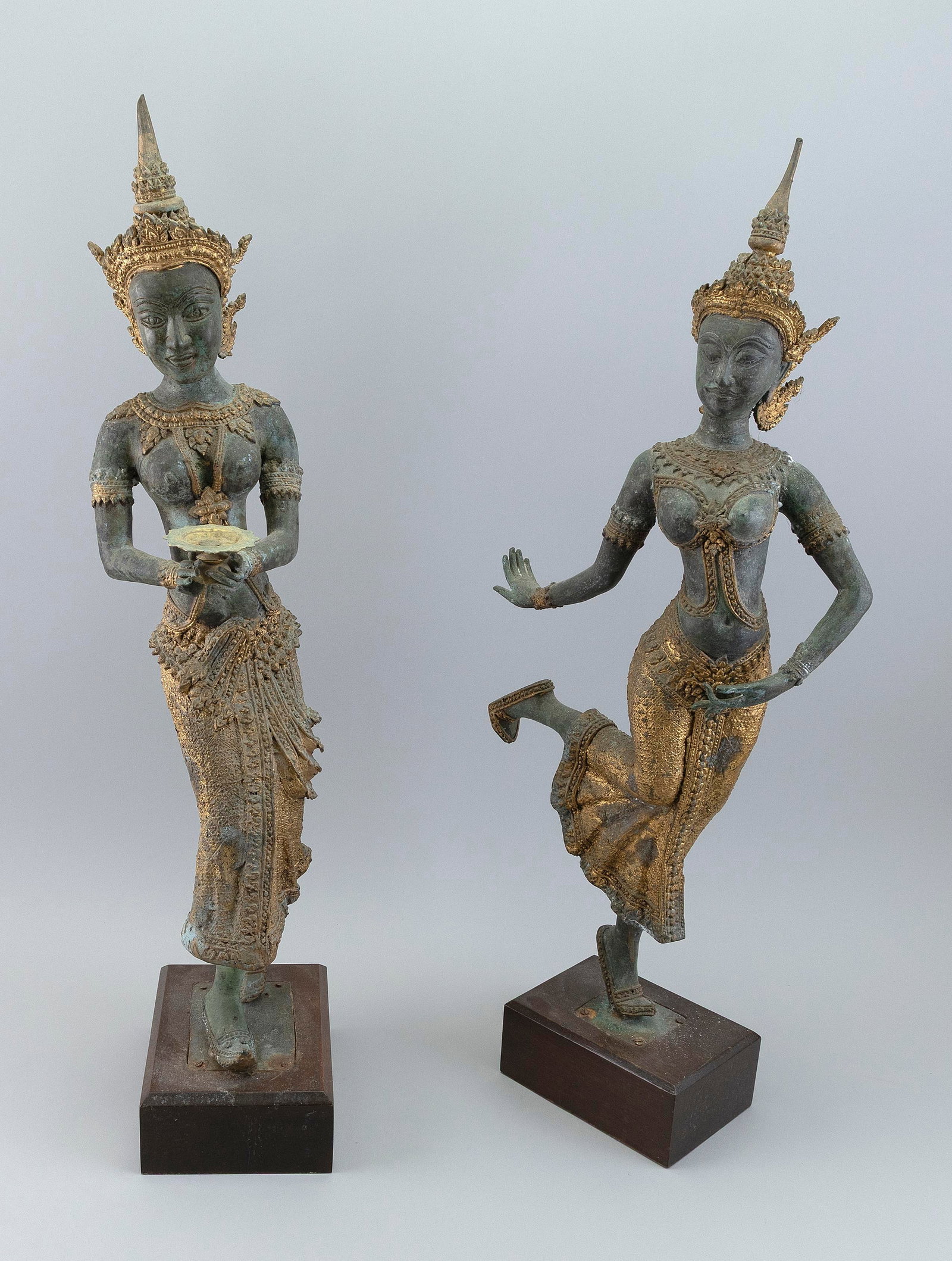 TWO THAI GILT BRONZE FIGURES OF DANCING RAMA Late 19th/Early 20th Century Figure heights approx. (1 of 3)