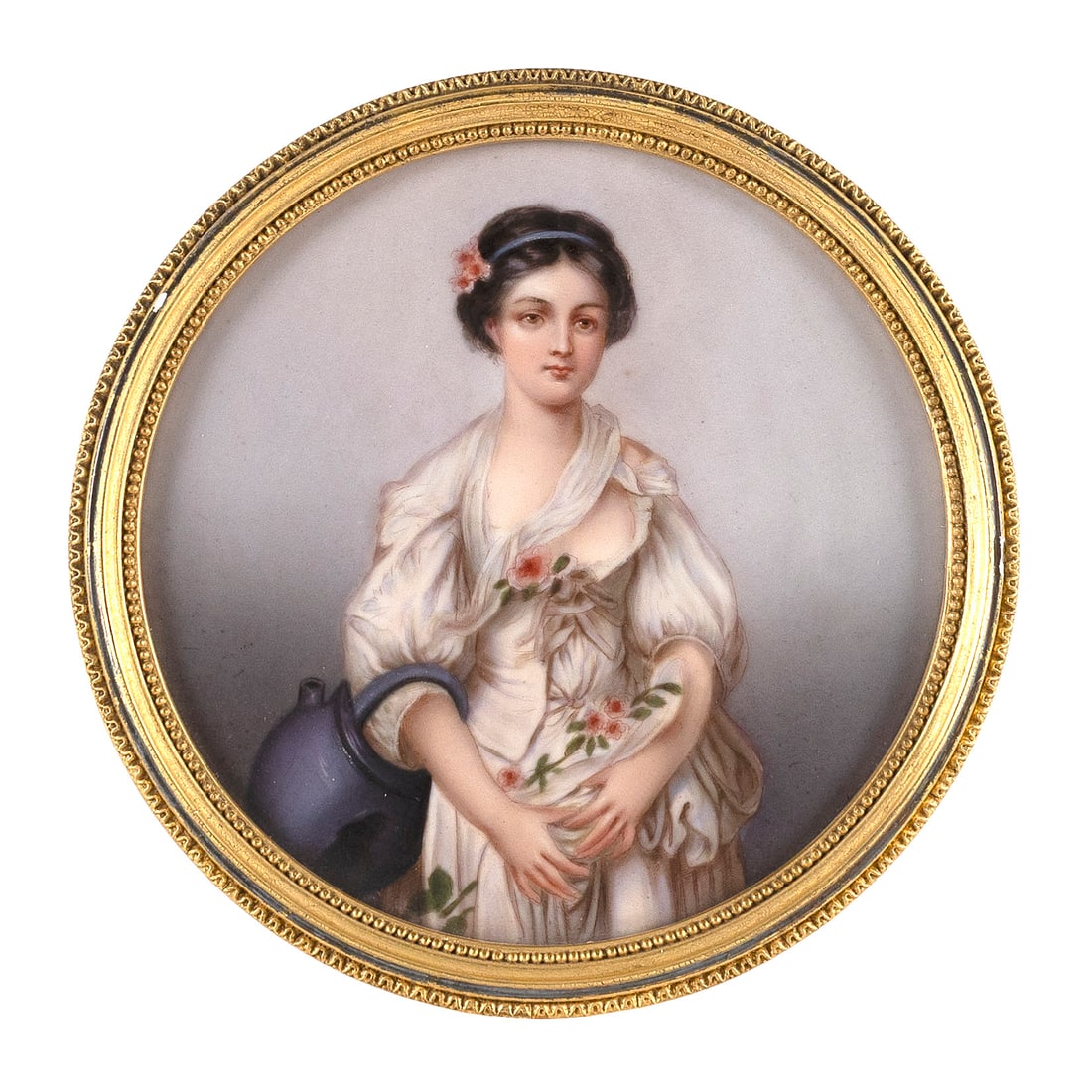 HAND-PAINTED KPM PORCELAIN PLAQUE Germany, Late 19th Century Diameter 5.5". Framed. (1 of 2)