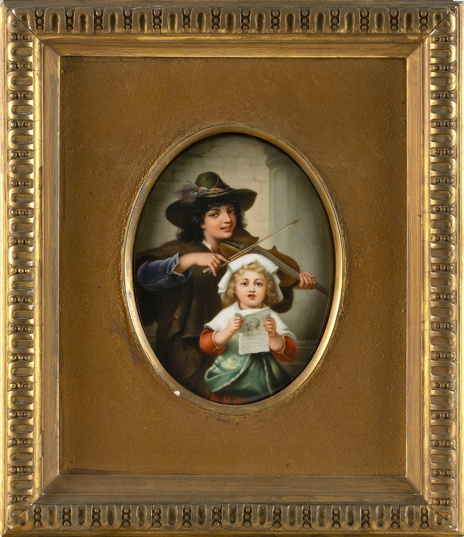CONTINENTAL SCHOOL (19th Century,), Two children, one playing the violin and the other singing., (1 of 2)