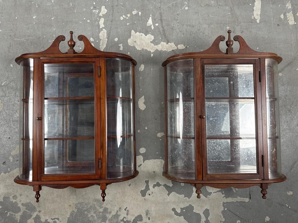 PAIR OF HARDWOOD HANGING VITRINES 20th Century Heights 26.5". Widths 21". Depths 5". (1 of 8)