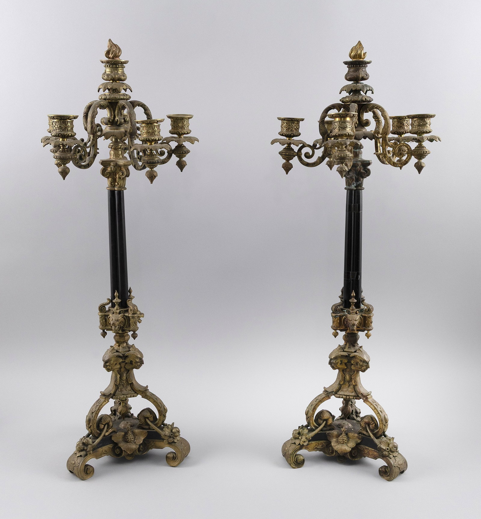PAIR OF CONTINENTAL FIVE-LIGHT CANDELABRA 19th Century Heights 28". (1 of 4)