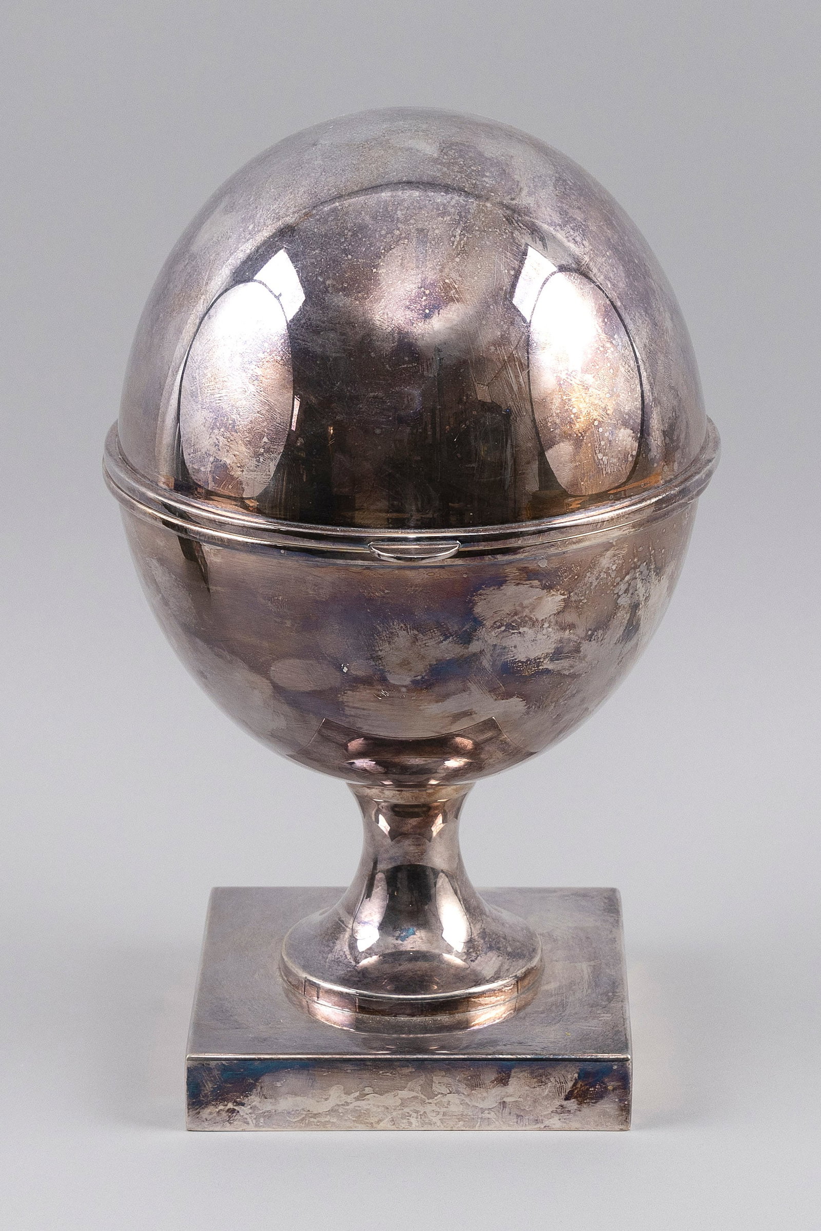 SILVER PLATED EGG-FORM CAVIAR SERVER Late 19th/Early 20th Century Height 11.25". Base 5" x 5". (1 of 6)