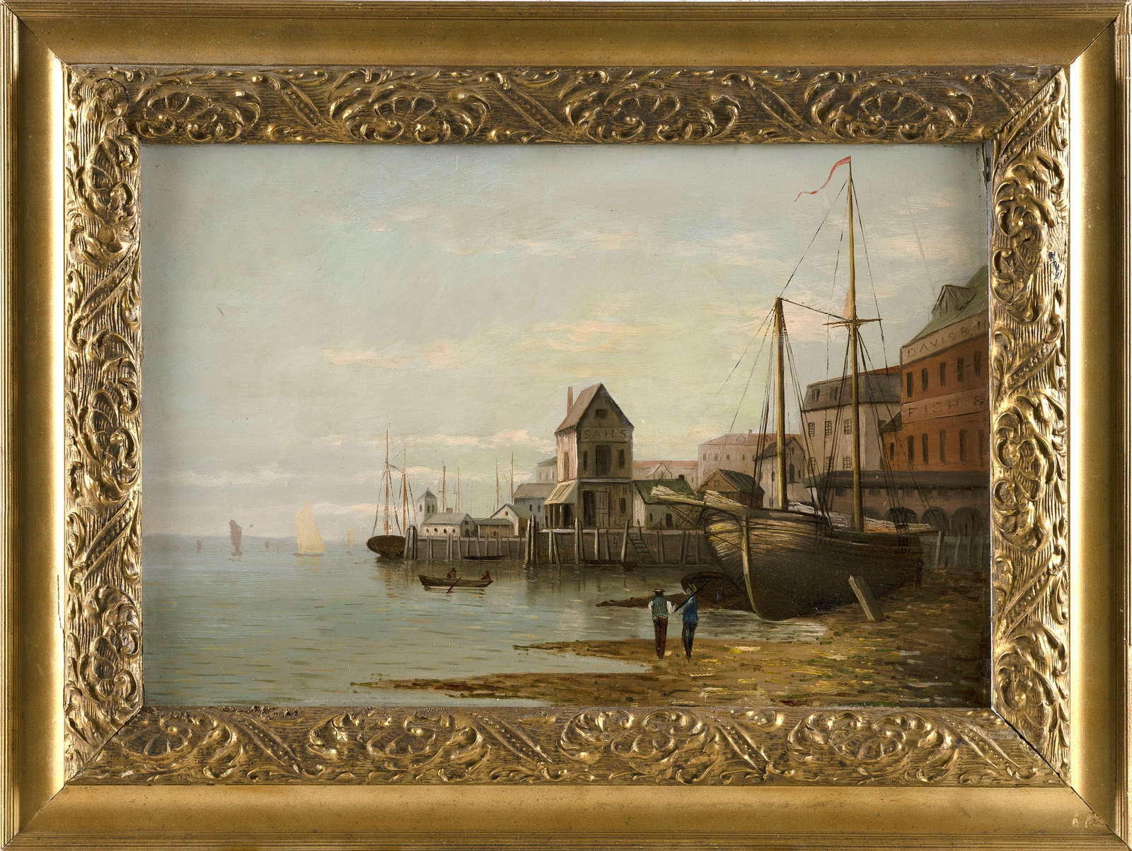 ENGLISH SCHOOL (19th Century,), Coastal town, possibly Deptford on the Thames., Oil on board, 12" x (1 of 2)