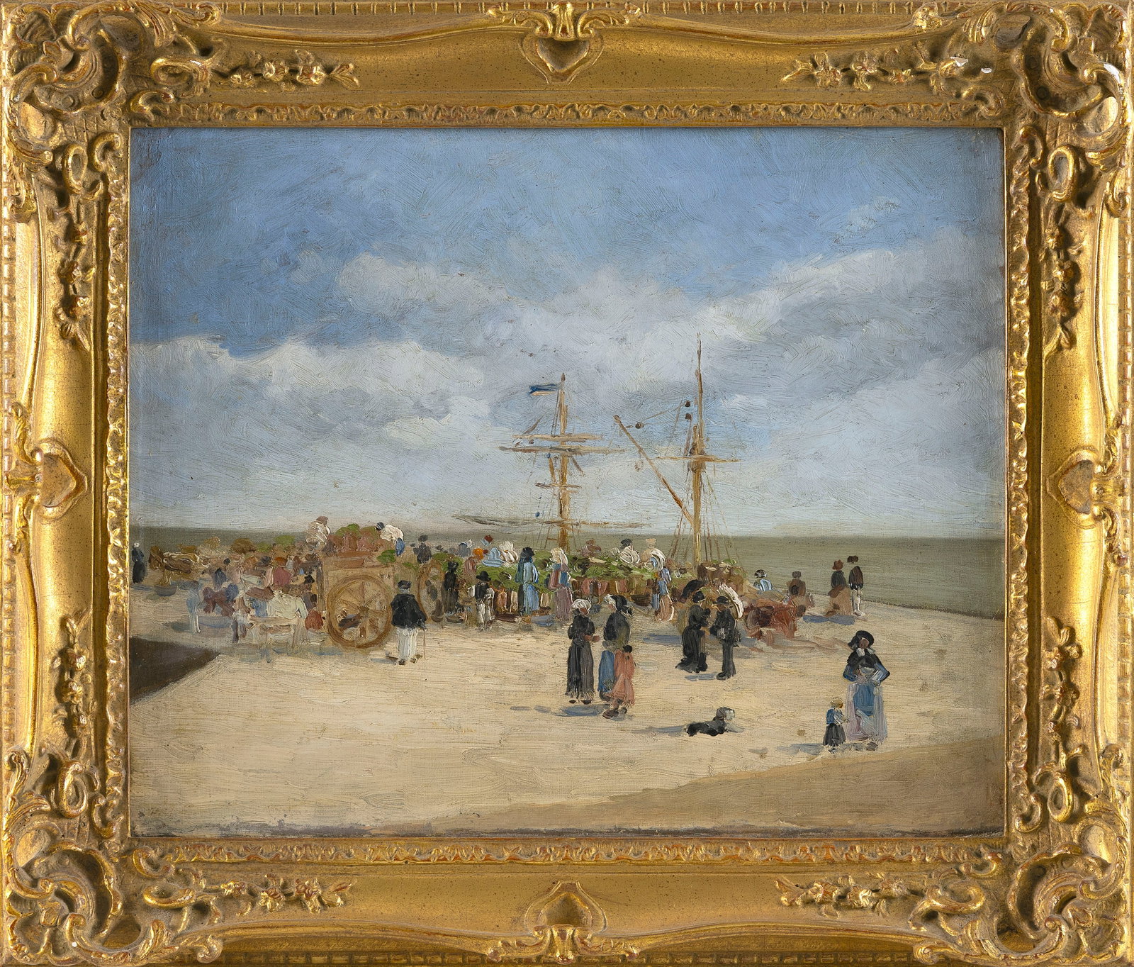 CONTINENTAL SCHOOL (19th Century,), "A Scheveningen en Holland"., Oil on canvas,13" x 16". Framed (1 of 2)