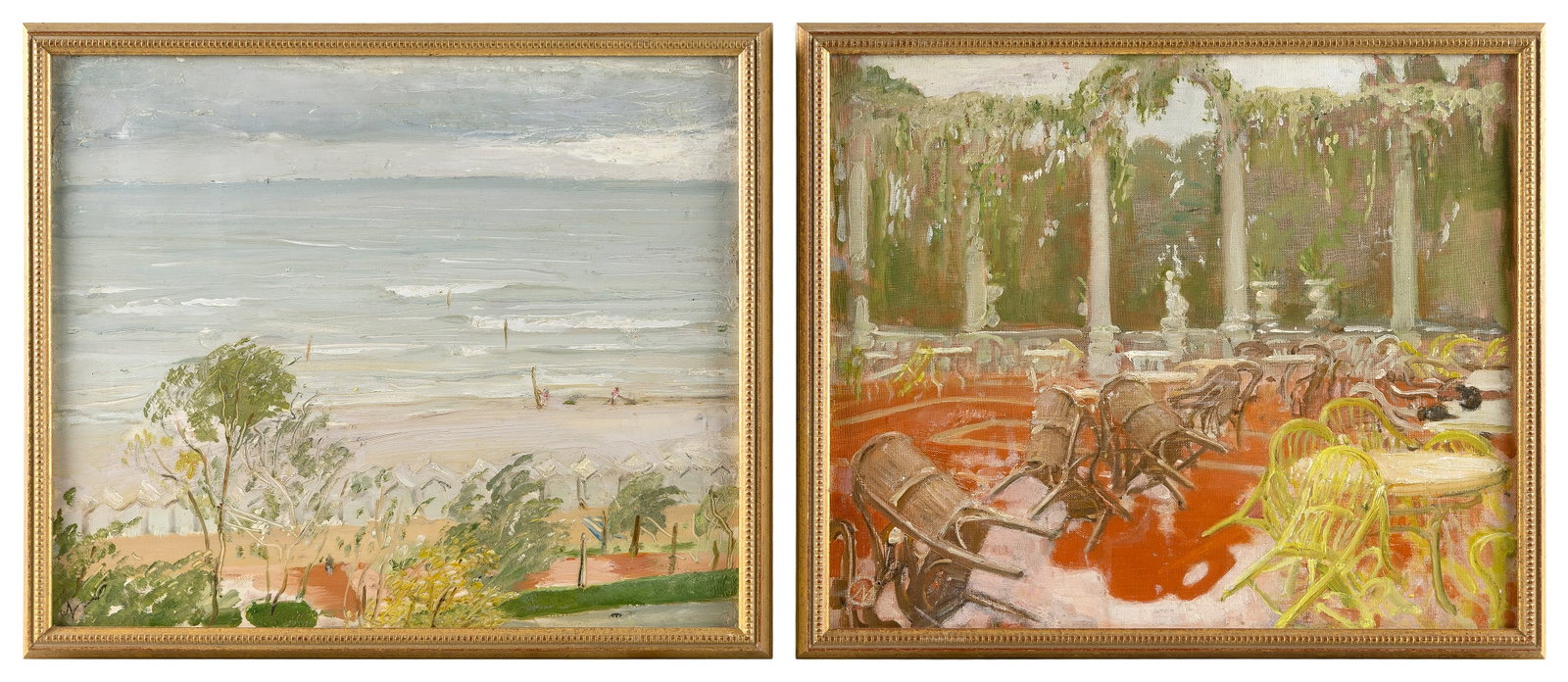 FRENCH SCHOOL (20th Century,), Pair of French scenes, Oils on board and panel, 14.5" x 17.75". (1 of 2)