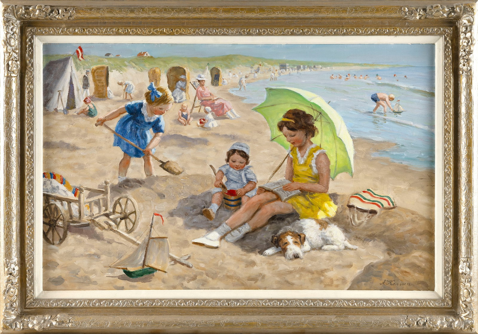 ANTON NICOLAAS MARIE KARSSEN (The Netherlands, 1945-2019), Day at the beach., Oil on canvas, 19.5" x (1 of 2)