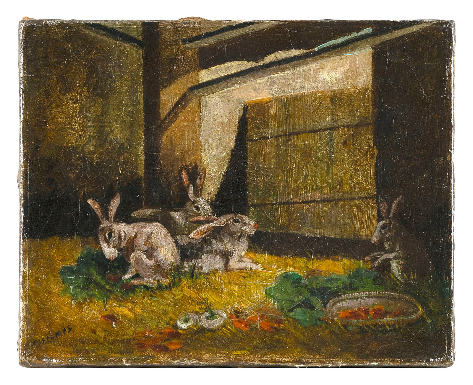 POSSIBLY ALEXANDRE GABRIEL DECAMPS (Continental Europe, 19th Century), Grazing rabbits., Oil on (1 of 2)