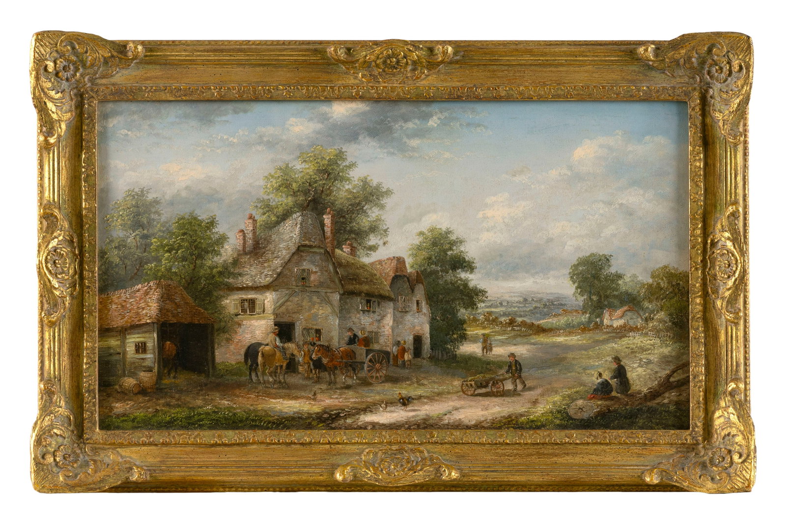 CONTINENTAL SCHOOL (19th Century,), Figures engaged in various pursuits by a thatched-roof house and (1 of 2)
