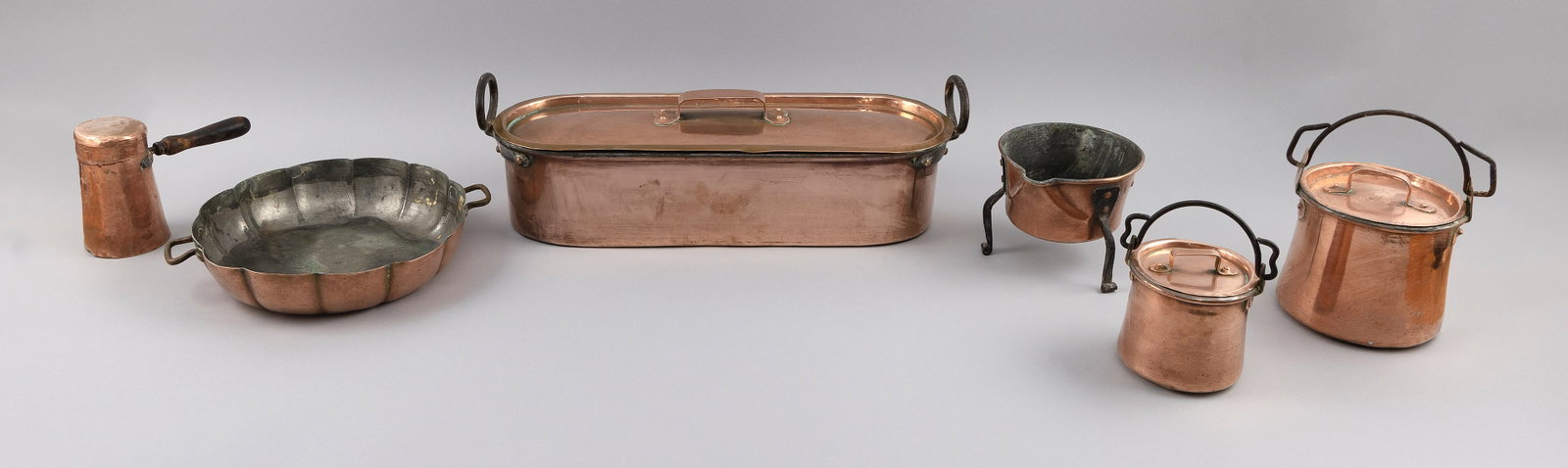 SIX PIECES OF ANTIQUE FRENCH COPPER AND BRASS COOKWARE 19th/Early 20th Century (1 of 3)