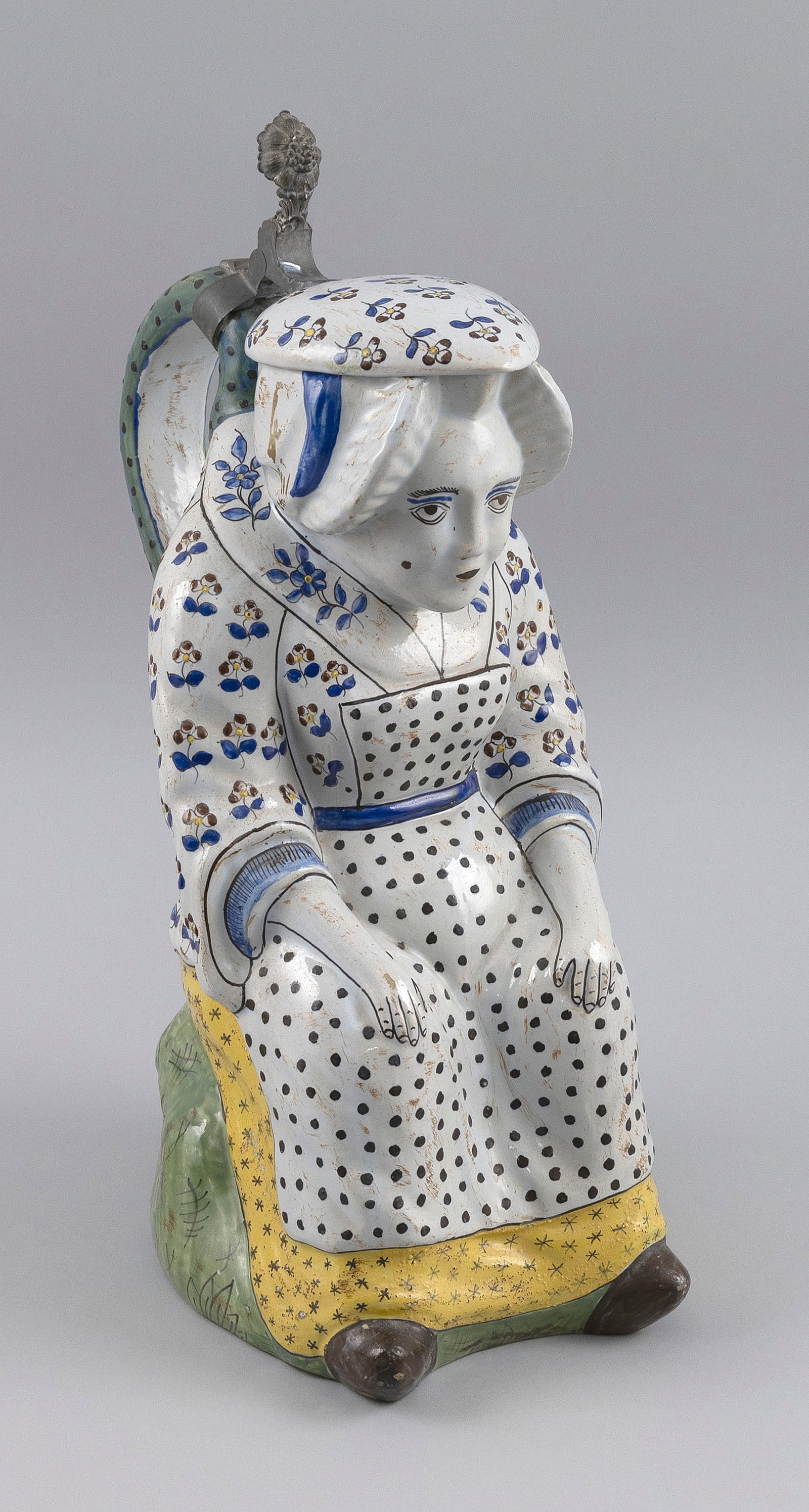 FRENCH FAIENCE FIGURAL JUG 19th Century Height 15". (1 of 6)