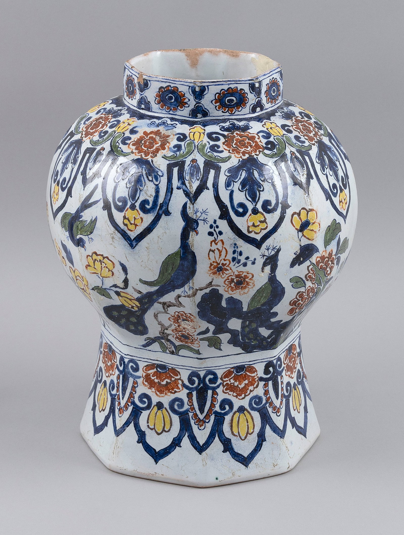 DELFT POLYCHROME VASE The Netherlands, 18th Century Height 12". Width 8". (1 of 4)