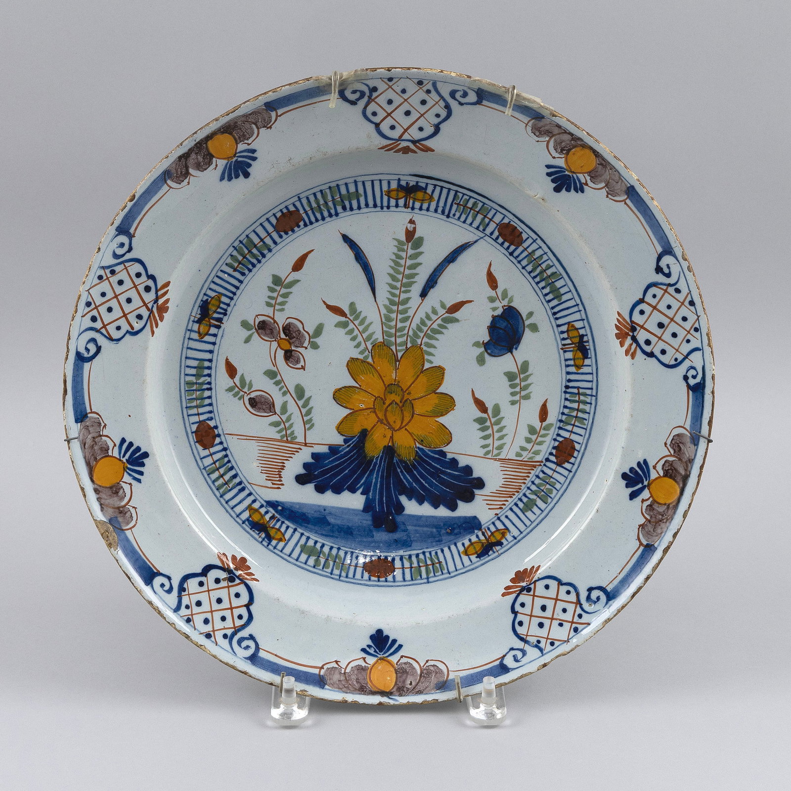 DELFT POLYCHROME CHARGER The Netherlands, 18th Century Diameter 13". (1 of 2)