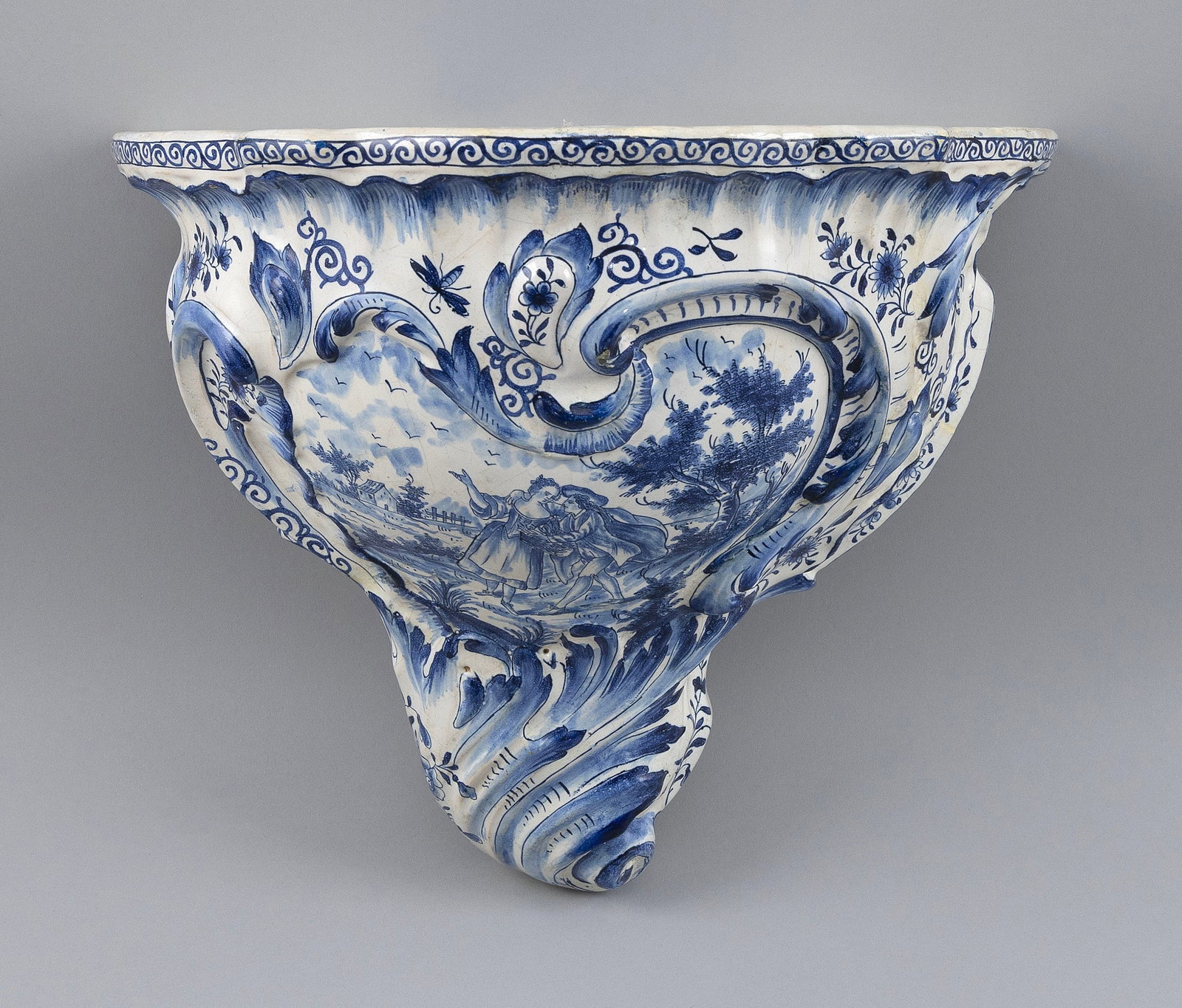 DELFT BLUE AND WHITE BRACKET SHELF The Netherlands, 19th Century Height 12". Width 12". Depth 6.75". (1 of 5)