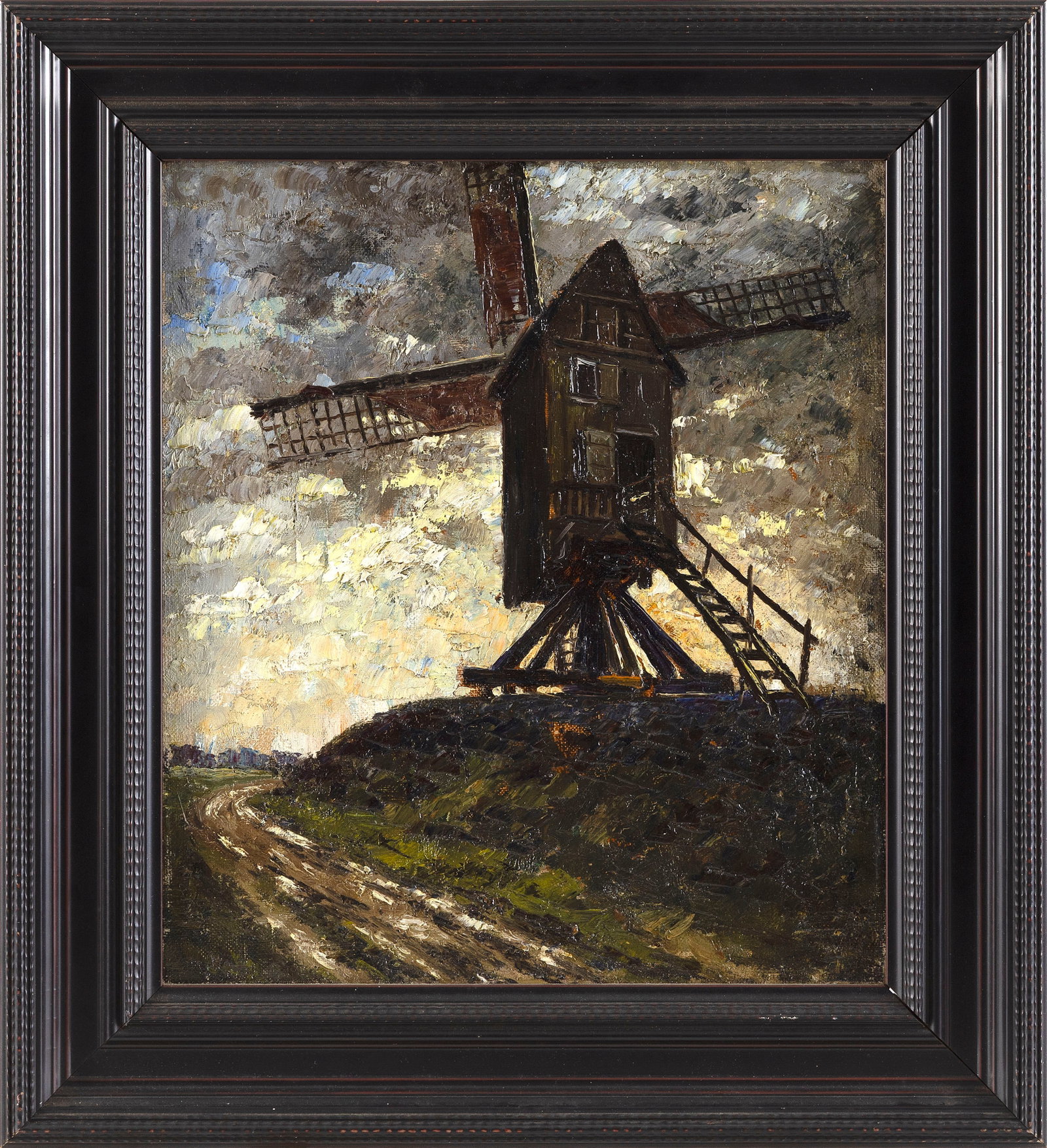 DUTCH SCHOOL (20th Century,), Windmill on a hill., Oil on canvas, 16" x 13.75". Framed 21.75" x (1 of 2)