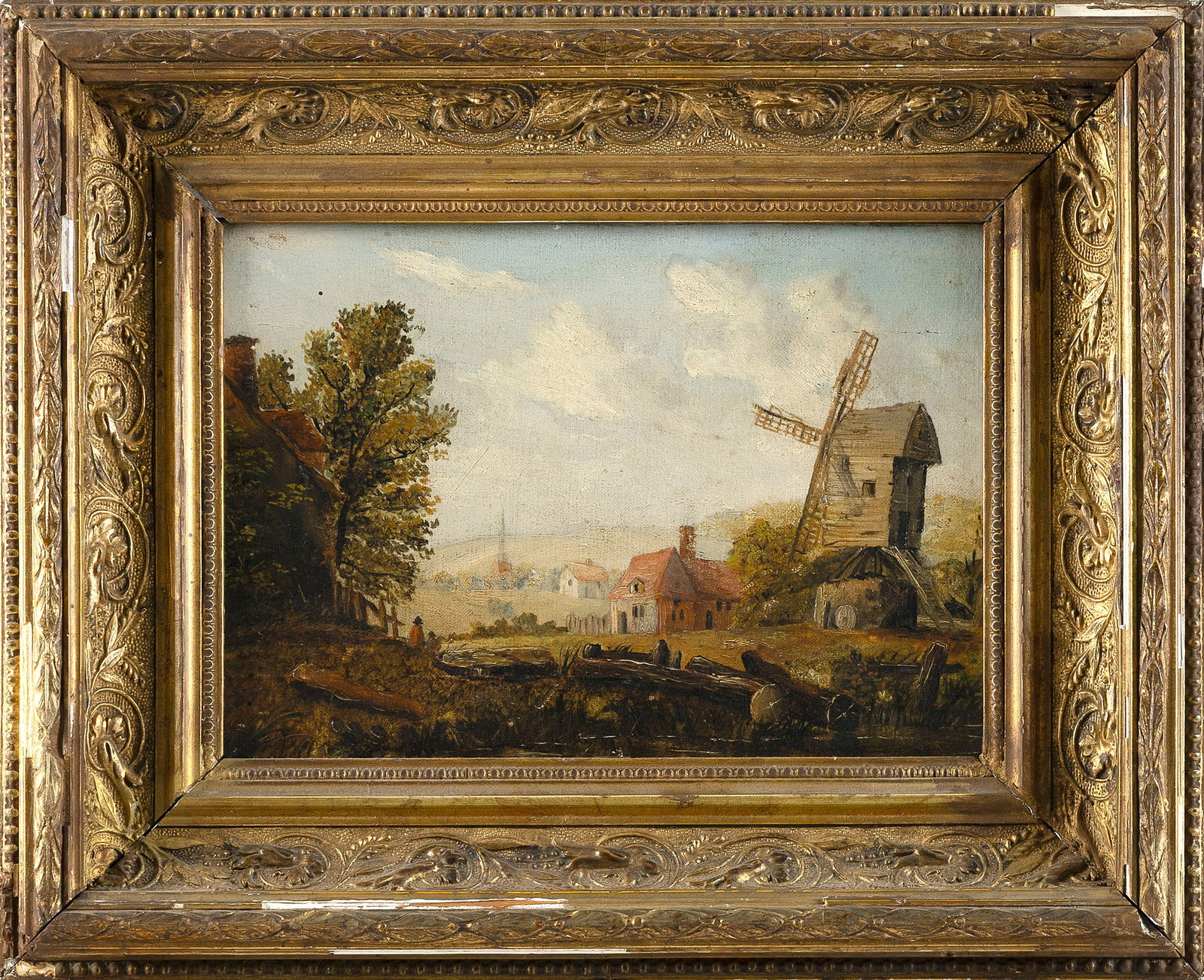 DUTCH SCHOOL (18th Century,), Landscape with windmill., Oil on canvas, 7" x 10". Framed 12" x 14". (1 of 2)