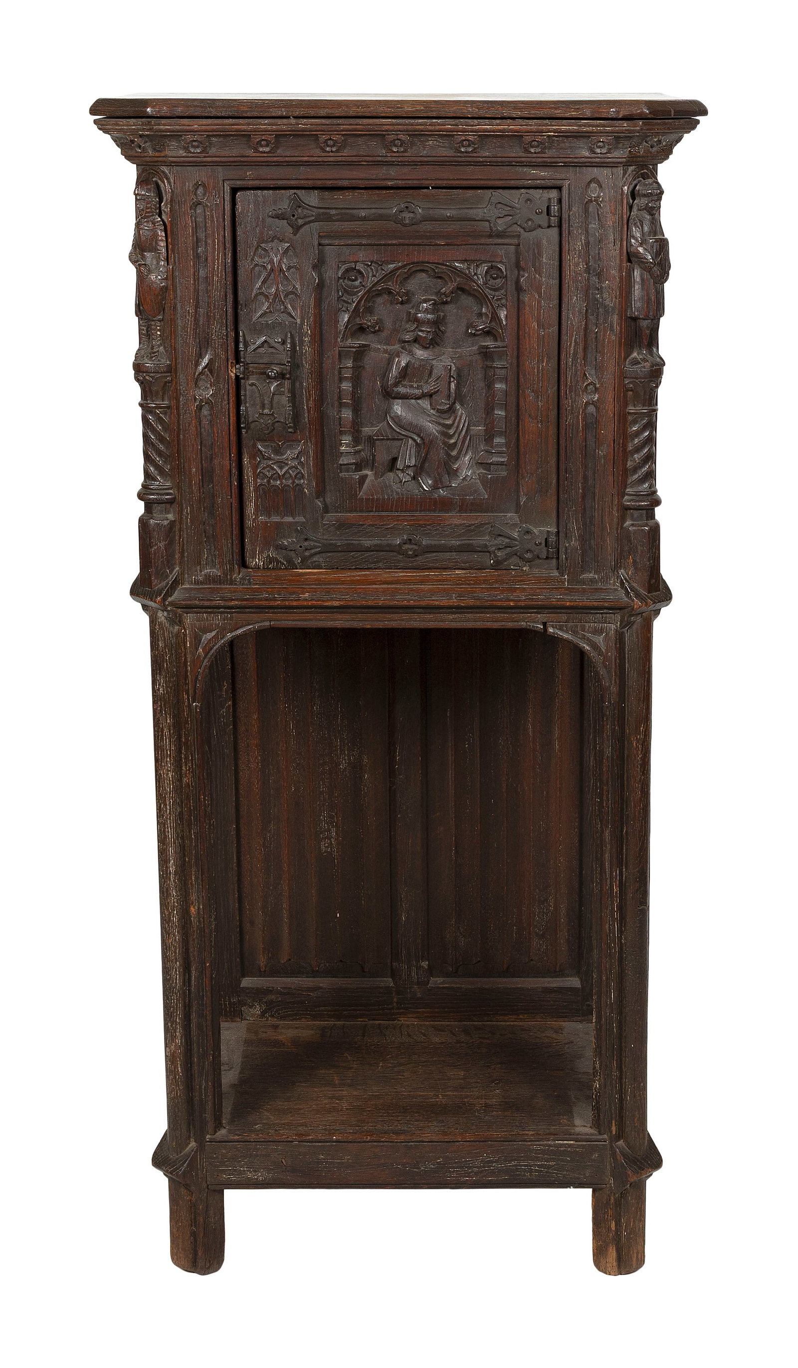 ENGLISH OAK RENAISSANCE CABINET 19th Century Height 58". Width 22". Depth 17.5". (1 of 3)