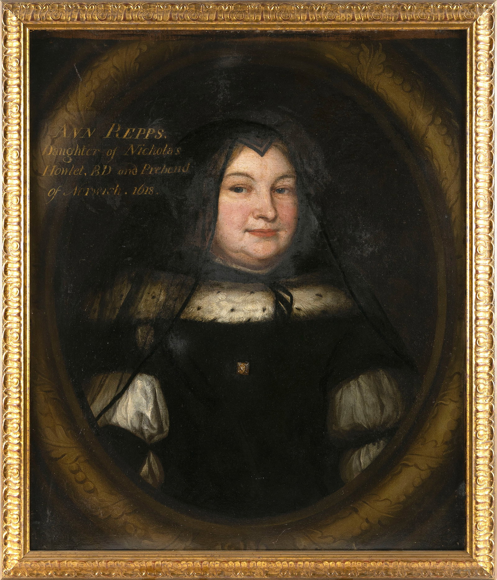 ENGLISH SCHOOL (18th Century or Earlier,), Portrait of Ann Repps., Oil on canvas, 30" x 24". Framed (1 of 2)