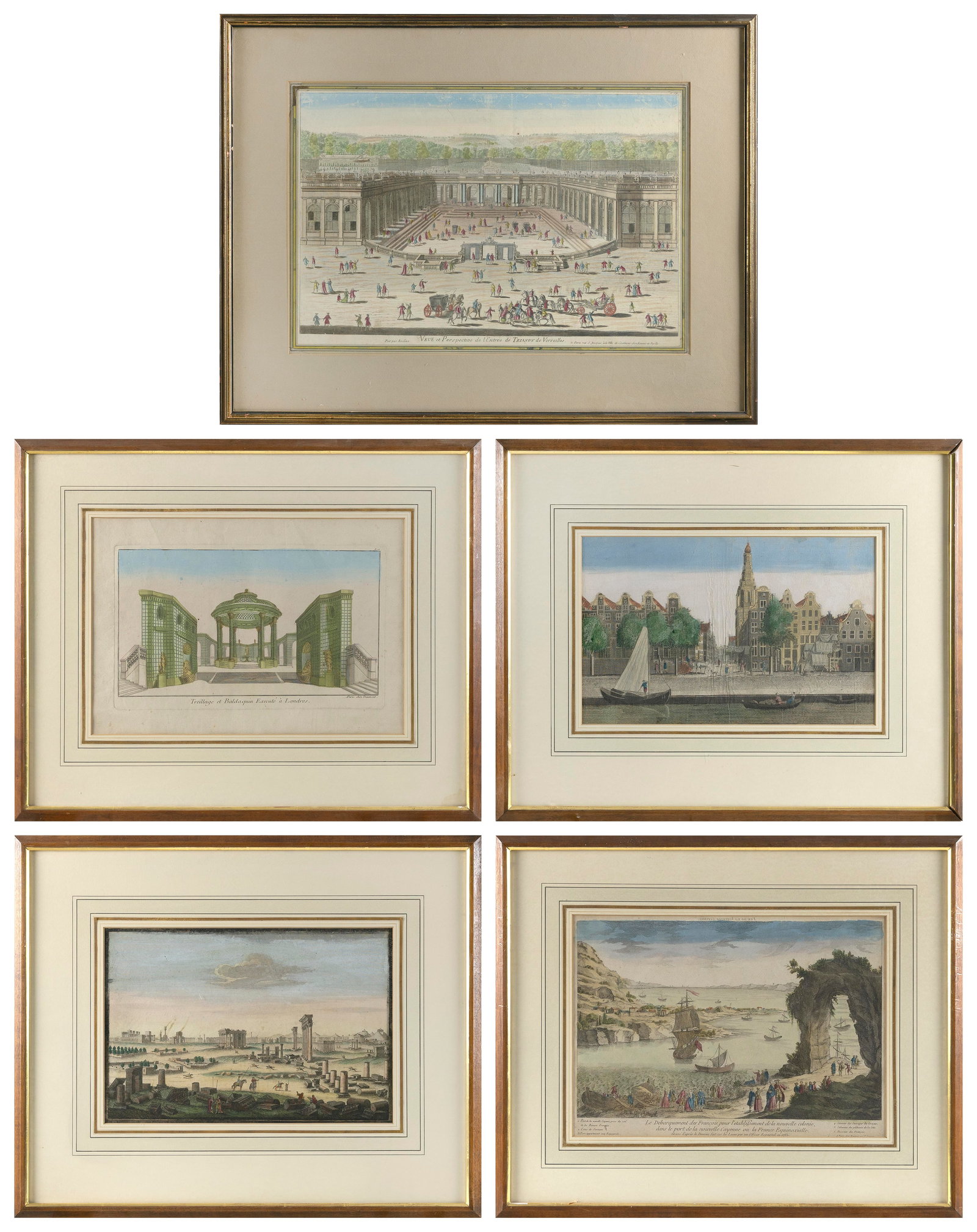 FIVE ANTIQUE CONTINENTAL ENGRAVINGS 18th/19th Century The largest 13" x 20" sight. Framed. (1 of 7)
