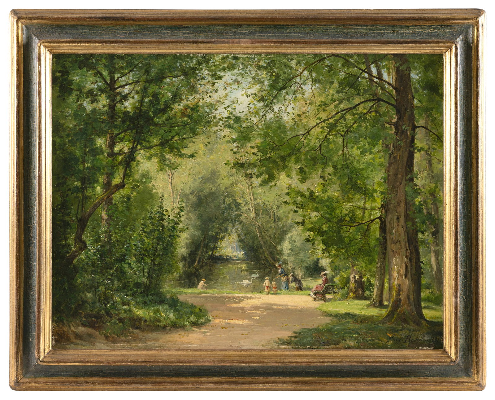 EUGENE BERTHELON (France, 1829-1924), Sunlit forest path., Oil on canvas, 18" x 24.25". Framed 23" x (1 of 2)