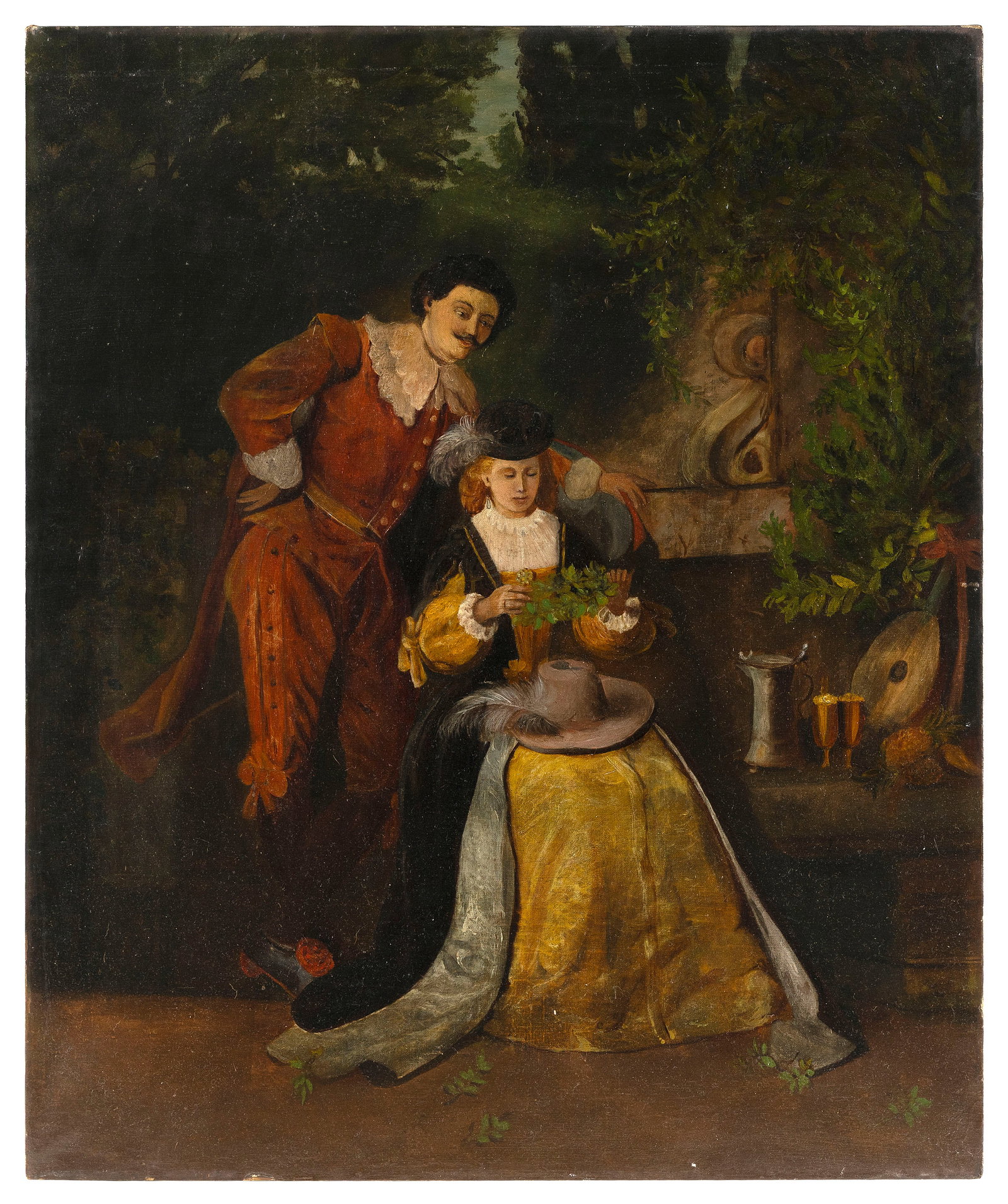 CONTINENTAL SCHOOL (19th Century,), A gentleman courting a lady., Oil on canvas, 30" x 25.25". (1 of 2)