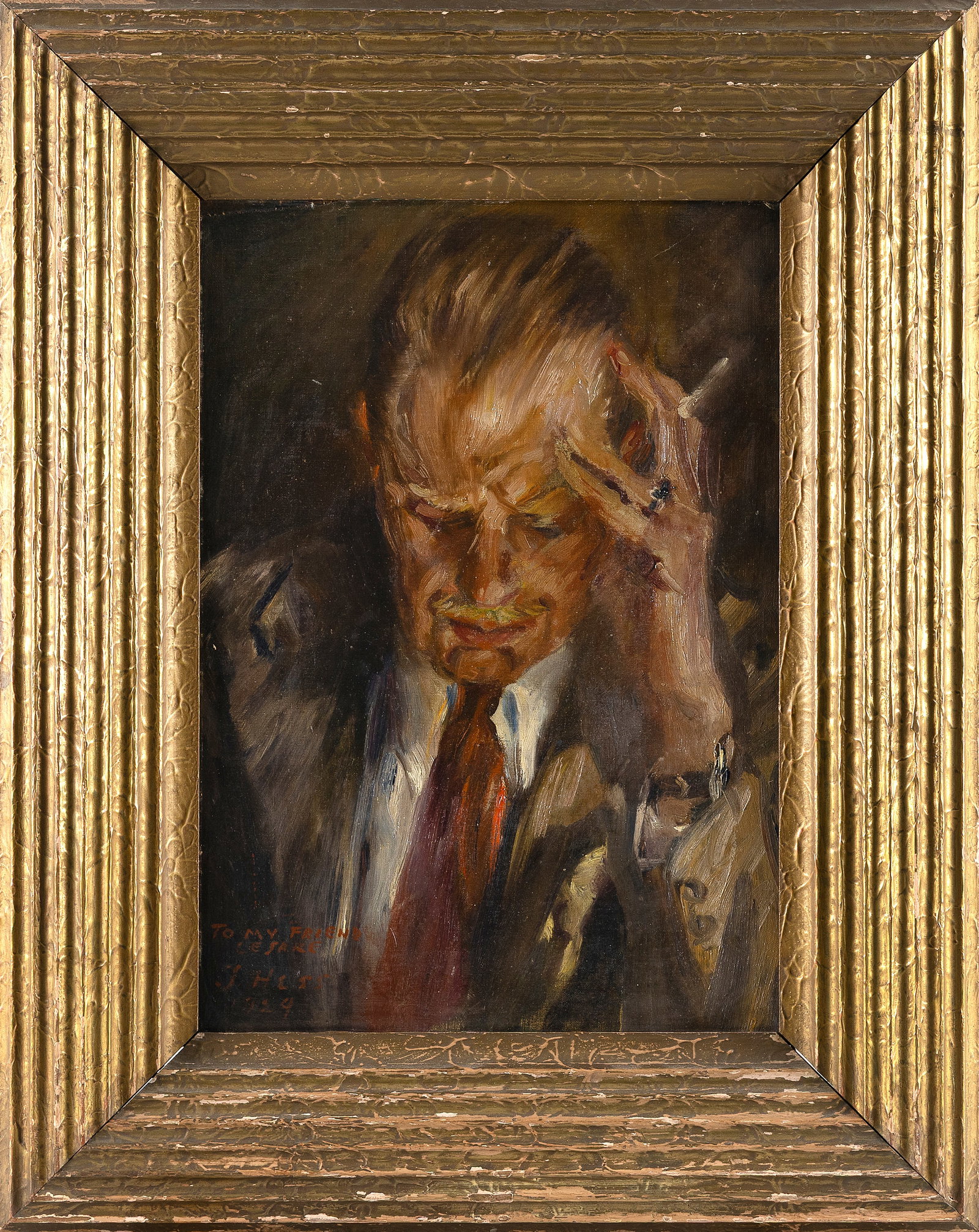 JULIUS HESS (Germany, 1878-1957), Portrait of Cesare., Oil on canvas mounted on board, 17" x 12".: JULIUS HESS Germany, 1878-1957 Portrait of Cesare. Signed, dated 1924 and inscribed lower left. Oil on canvas mounted on board, 17" x 12". Framed 24.5" x 19.5".